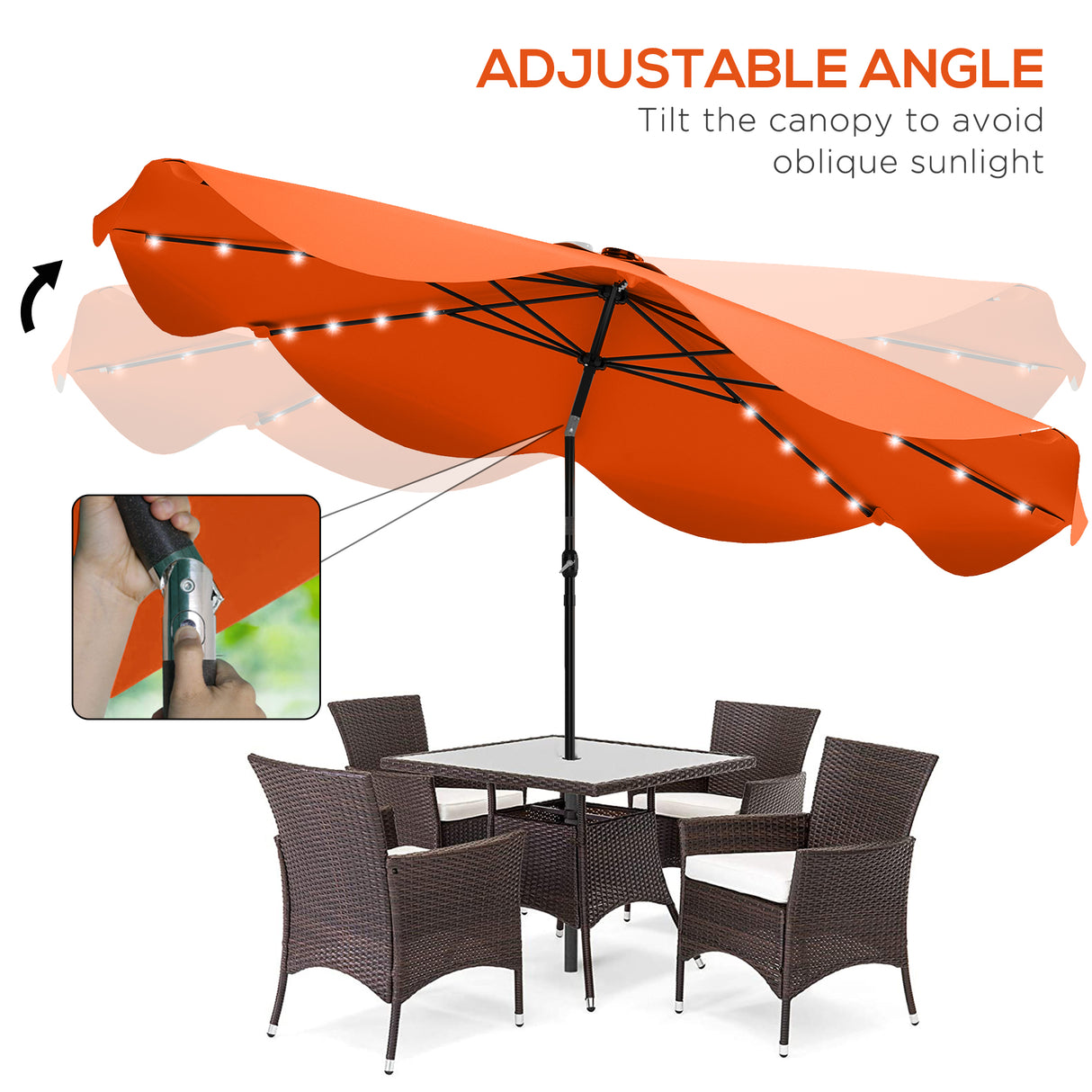 Polyester Tilting Parasol Umbrella With LED Solar Light 292cm Diameter - Velmora