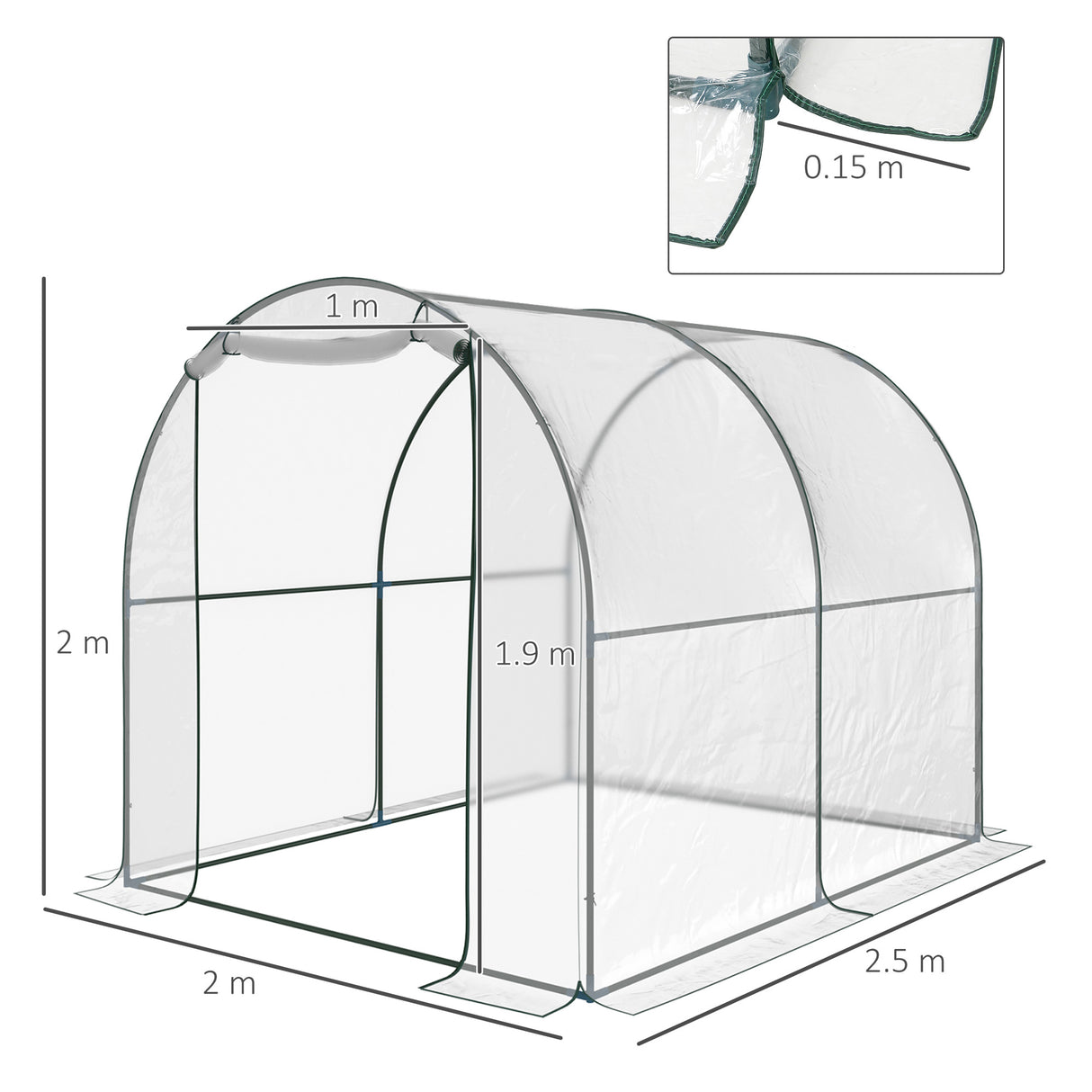 Polyethylene Garden Greenhouse 250cm Length - Velmora