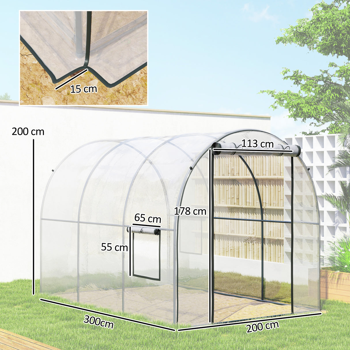 Polyethylene Garden Greenhouse 300cm Length - Velmora
