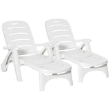 Polypropylene Folding Recliner Garden Sun Lounger on Wheels in Set of 2 - Velmora