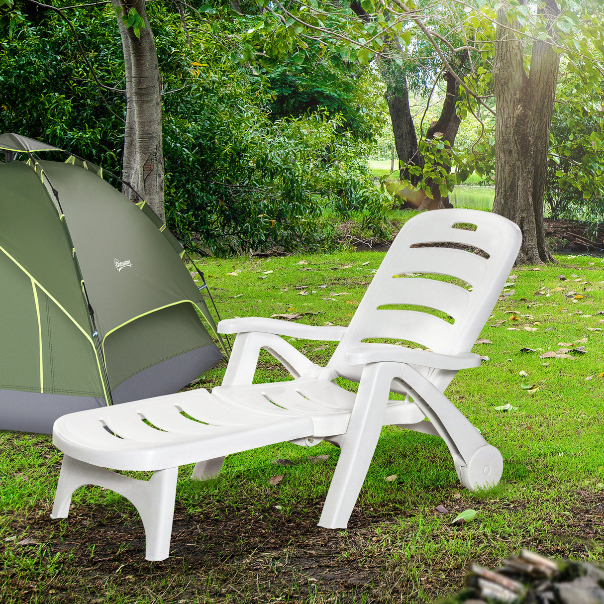 Polypropylene Folding Recliner Garden Sun Lounger on Wheels - Velmora