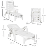 Polypropylene Folding Recliner Garden Sun Lounger on Wheels - Velmora