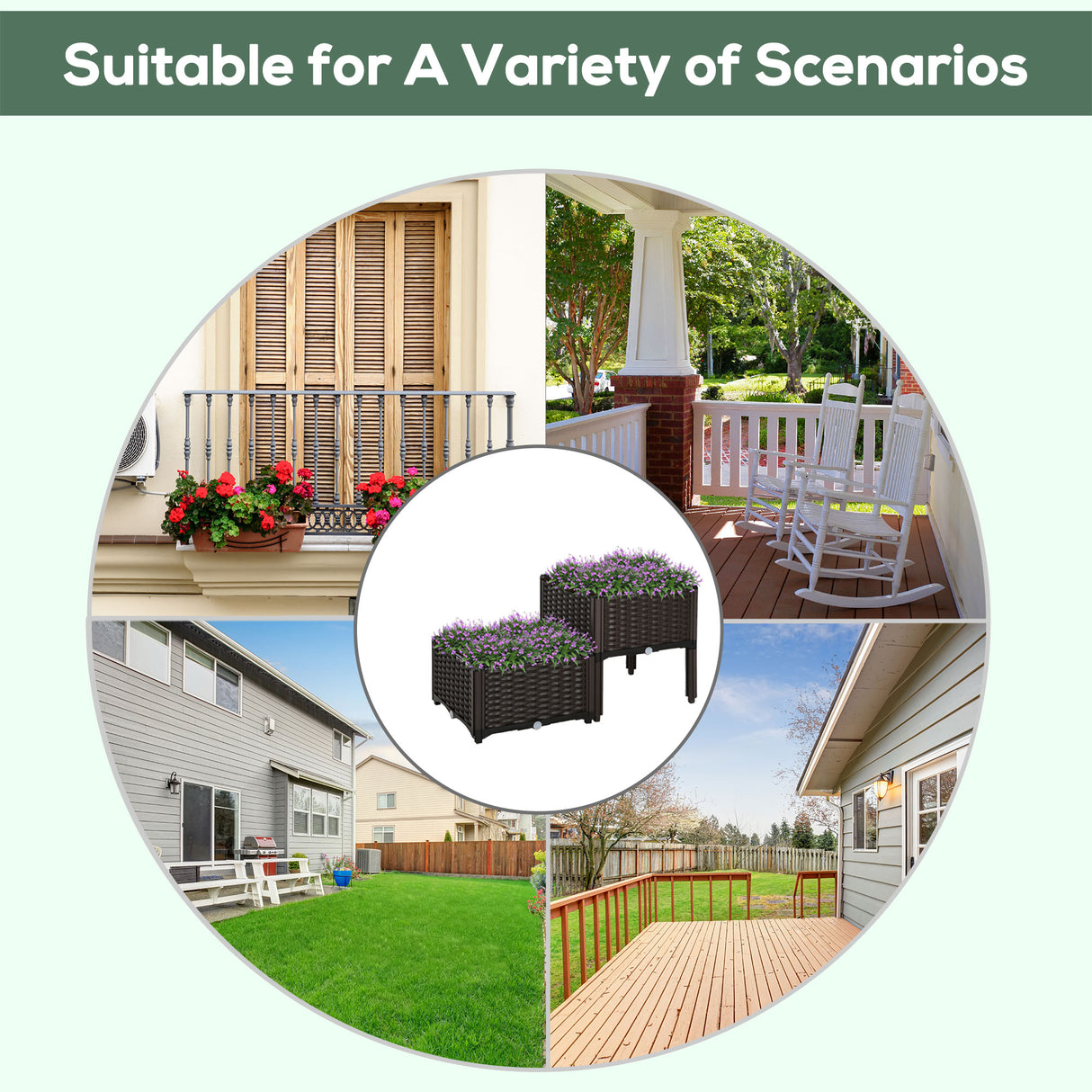 Polypropylene Outdoor Garden Planter Box 40cm Wide in Set Of 2 - Velmora