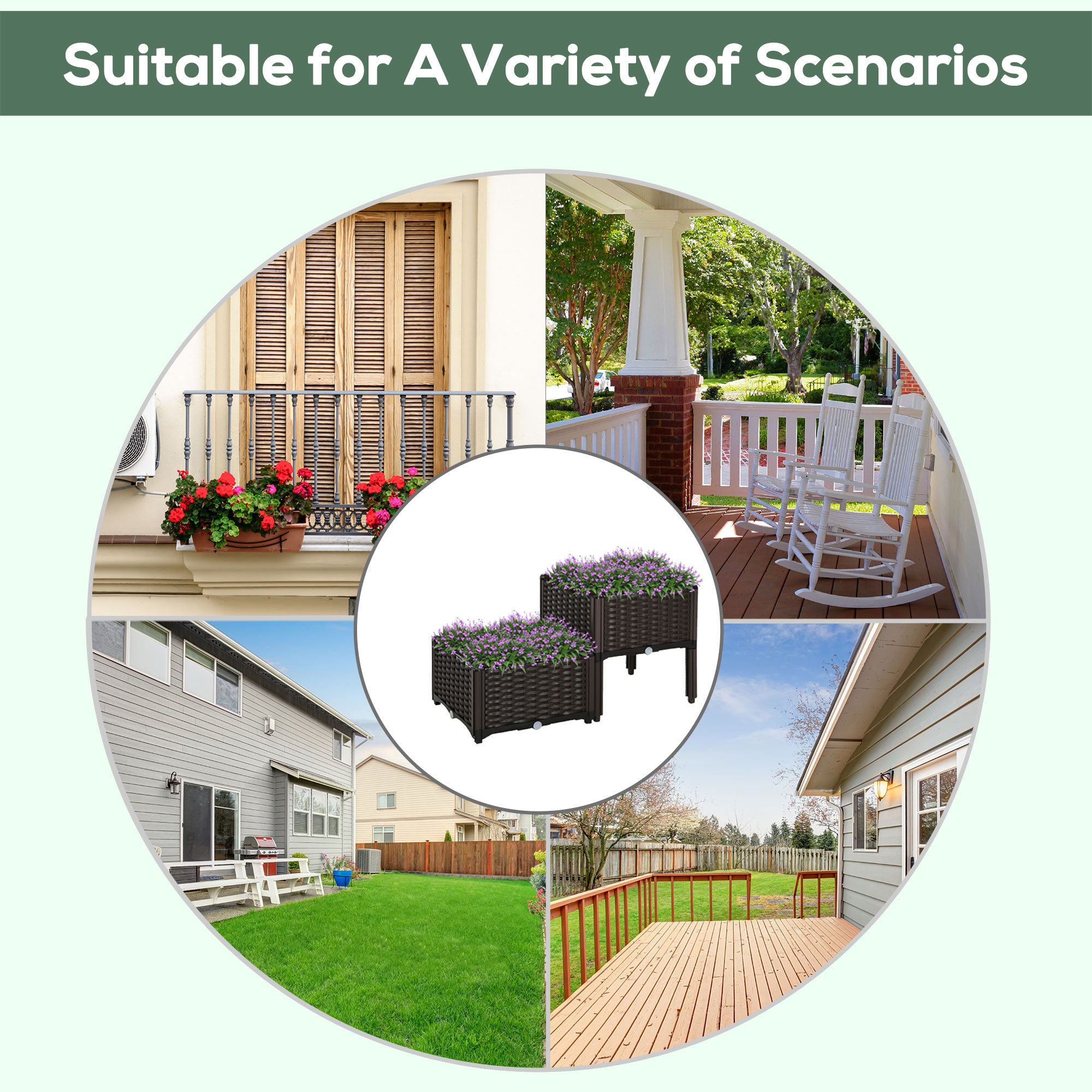 Polypropylene Outdoor Garden Planter Box 40cm Wide in Set Of 2 - Velmora