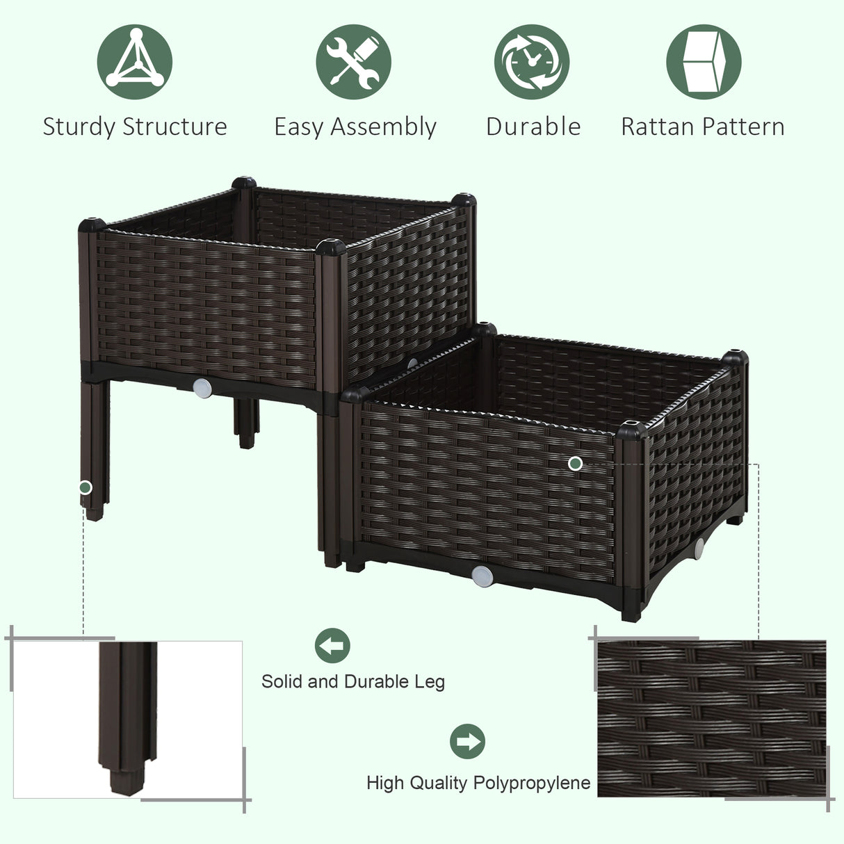 Polypropylene Outdoor Garden Planter Box 40cm Wide in Set Of 2 - Velmora