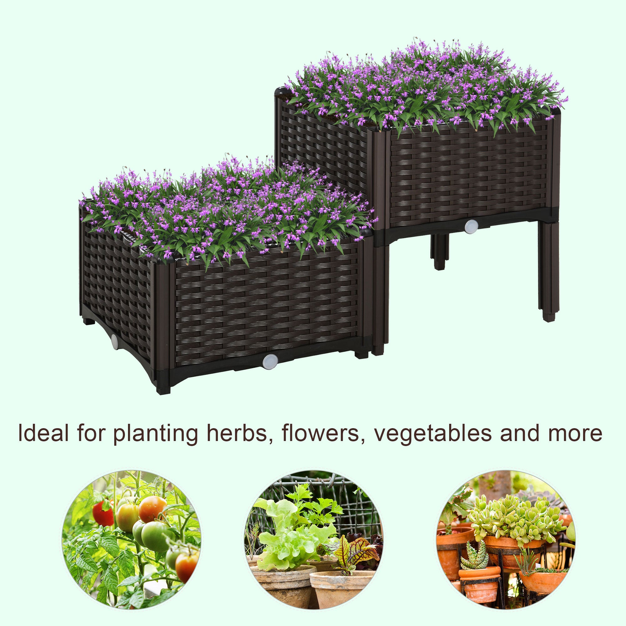 Polypropylene Outdoor Garden Planter Box 40cm Wide in Set Of 2 - Velmora