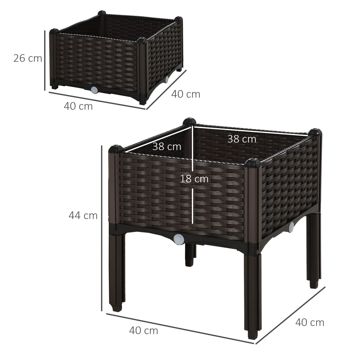 Polypropylene Outdoor Garden Planter Box 40cm Wide in Set Of 2 - Velmora