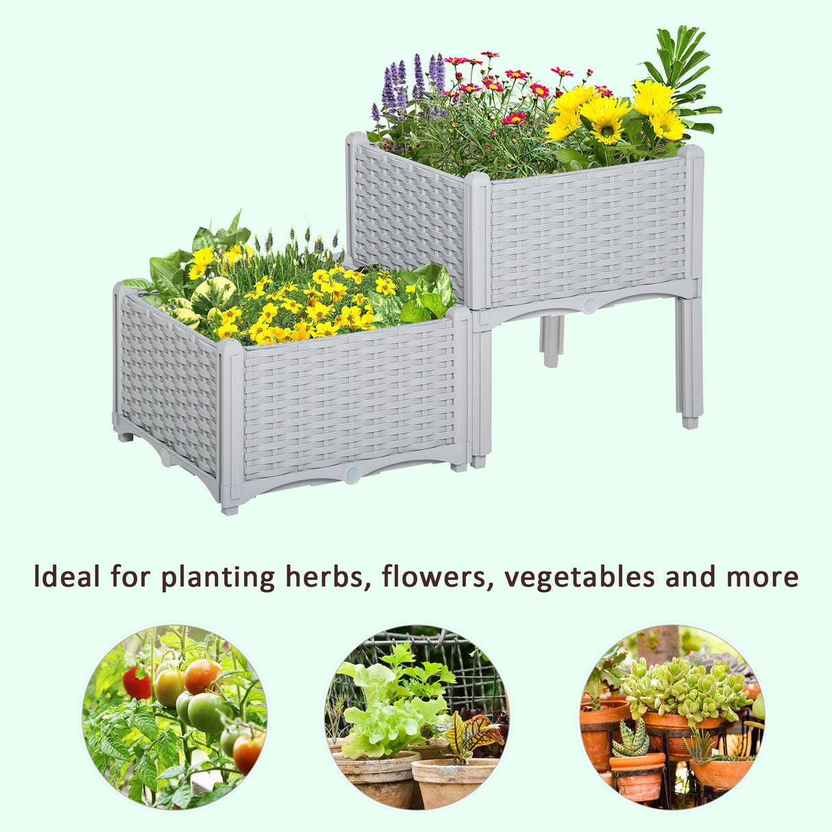 Polypropylene Outdoor Garden Planter Box 40cm Wide in Set Of 2 - Velmora