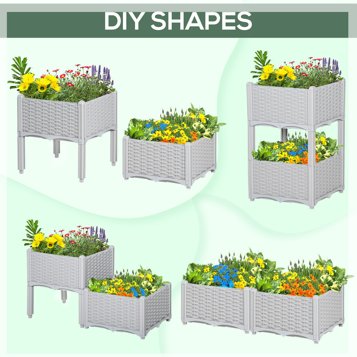 Polypropylene Outdoor Garden Planter Box 40cm Wide in Set Of 2 - Velmora