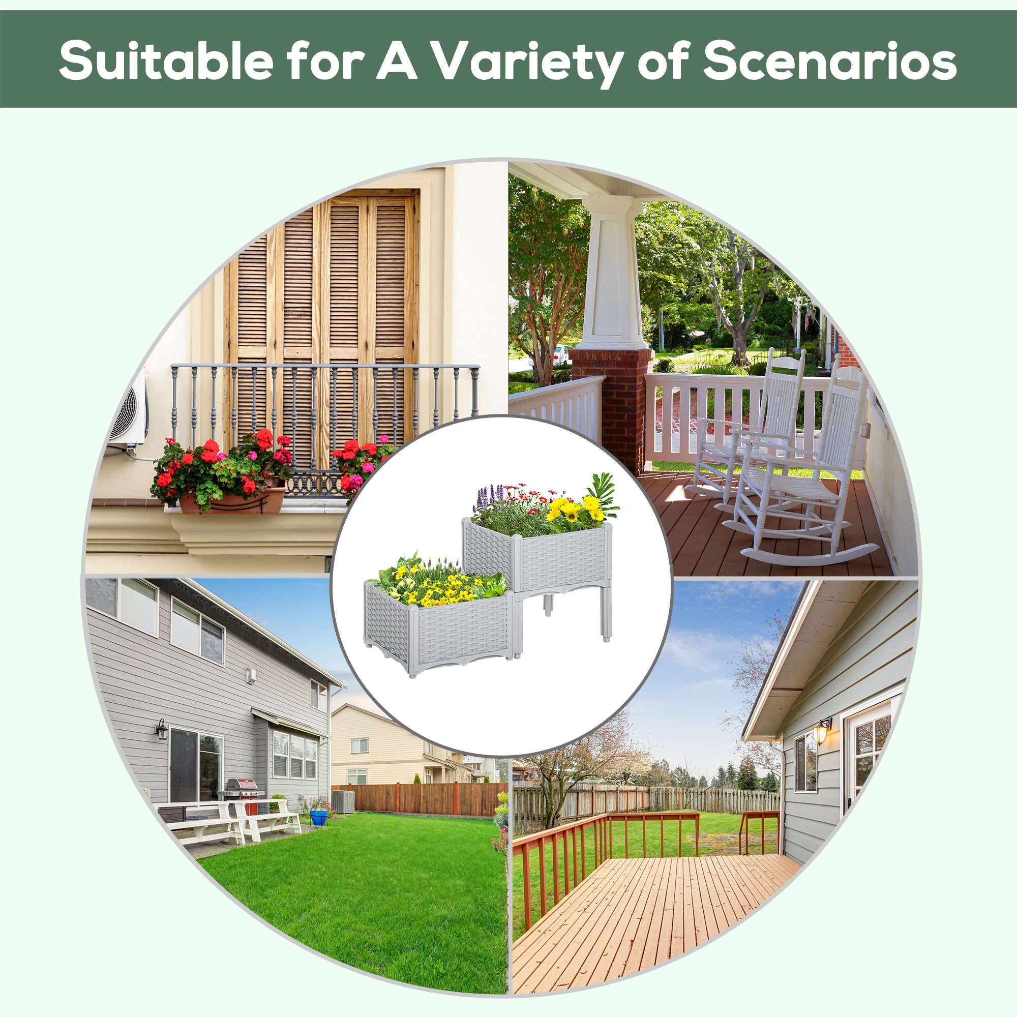 Polypropylene Outdoor Garden Planter Box 40cm Wide in Set Of 2 - Velmora