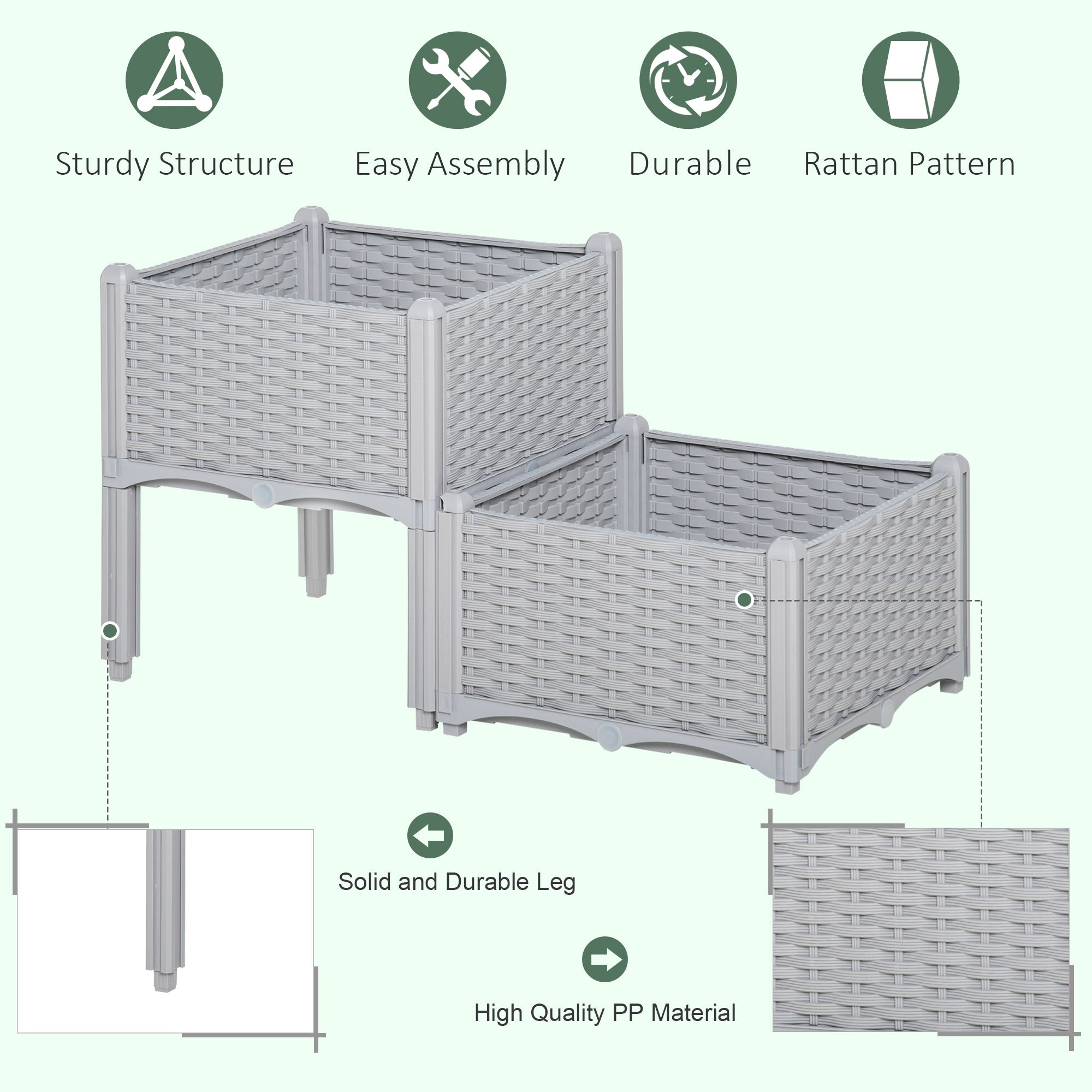 Polypropylene Outdoor Garden Planter Box 40cm Wide in Set Of 2 - Velmora