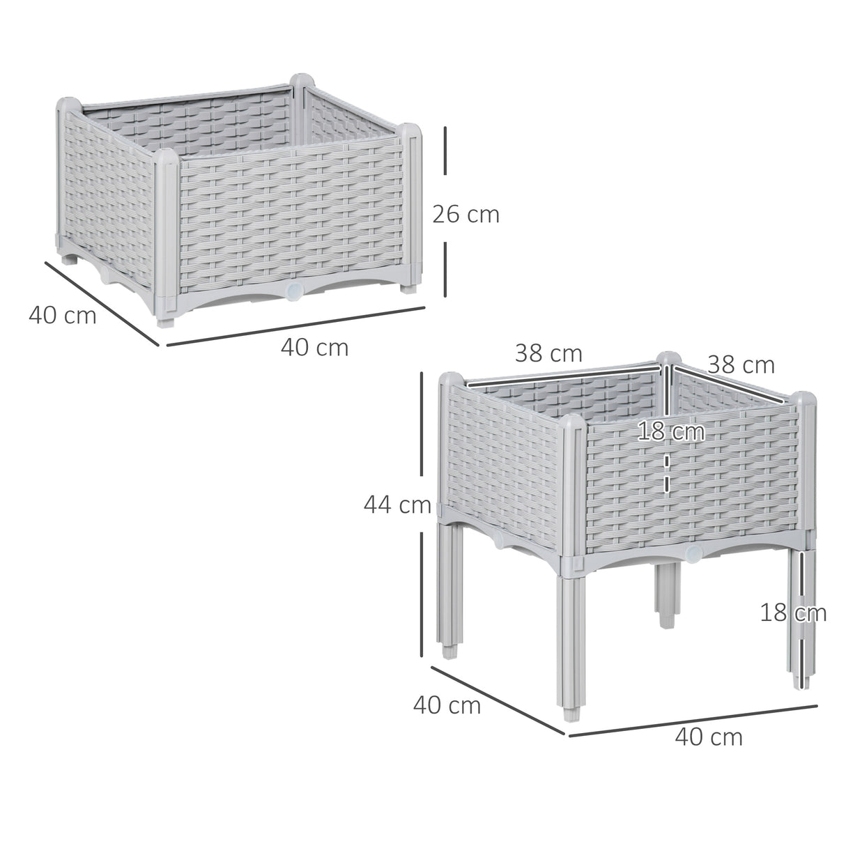 Polypropylene Outdoor Garden Planter Box 40cm Wide in Set Of 2 - Velmora