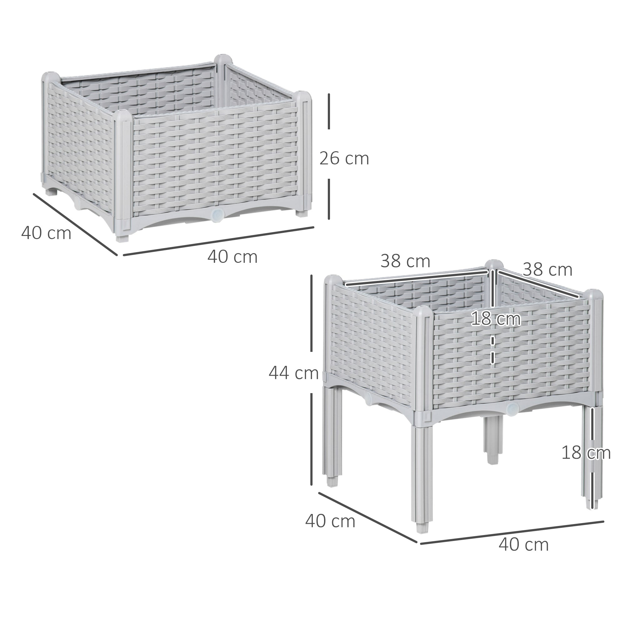 Polypropylene Outdoor Garden Planter Box 40cm Wide in Set Of 2 - Velmora