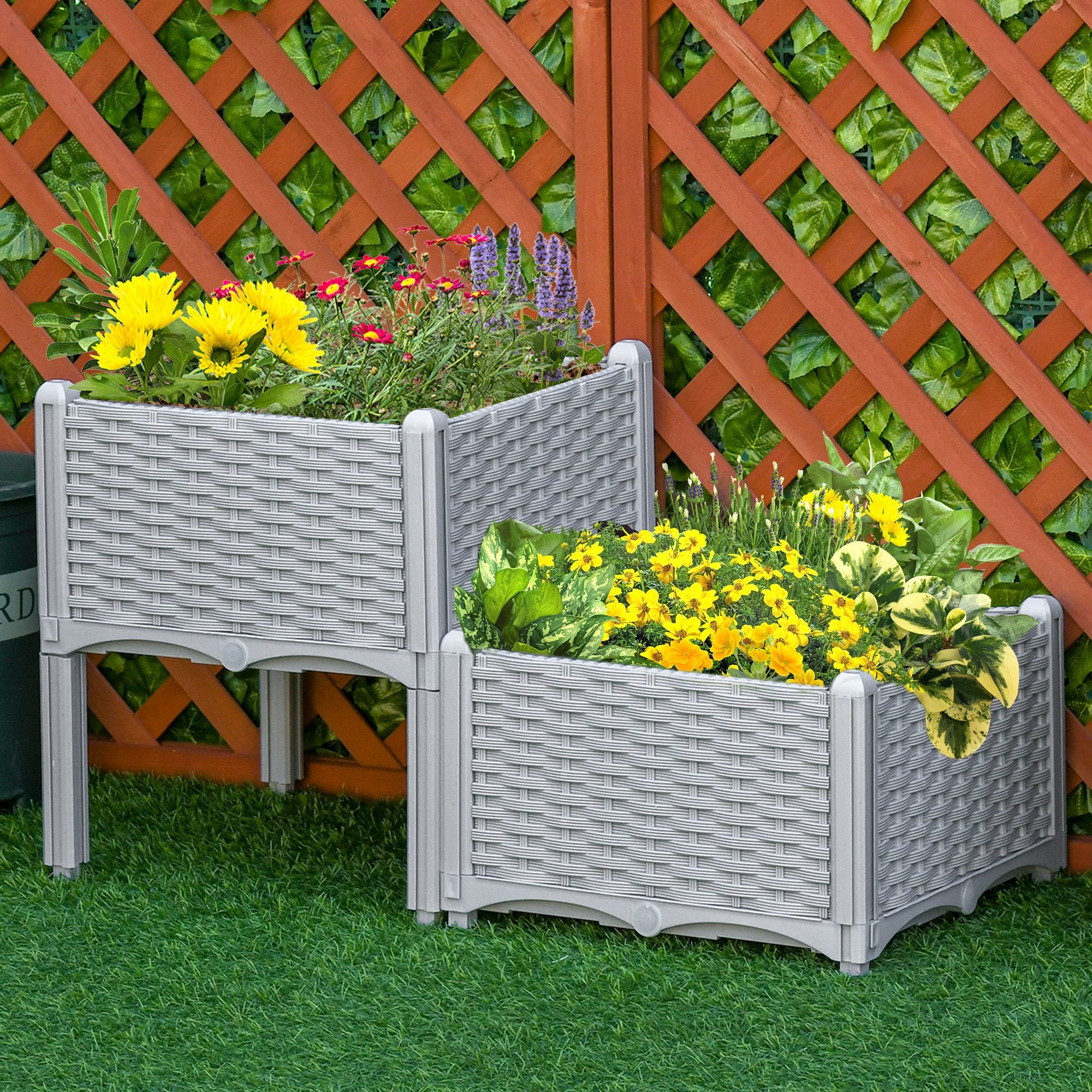 Polypropylene Outdoor Garden Planter Box 40cm Wide in Set Of 2 - Velmora