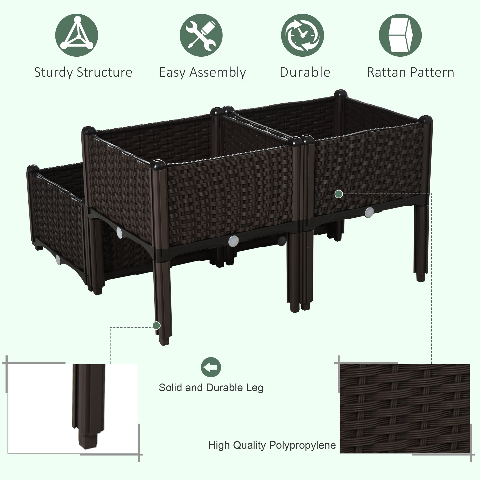 Polypropylene Outdoor Garden Planter Box 40cm Wide in Set Of 4 - Velmora