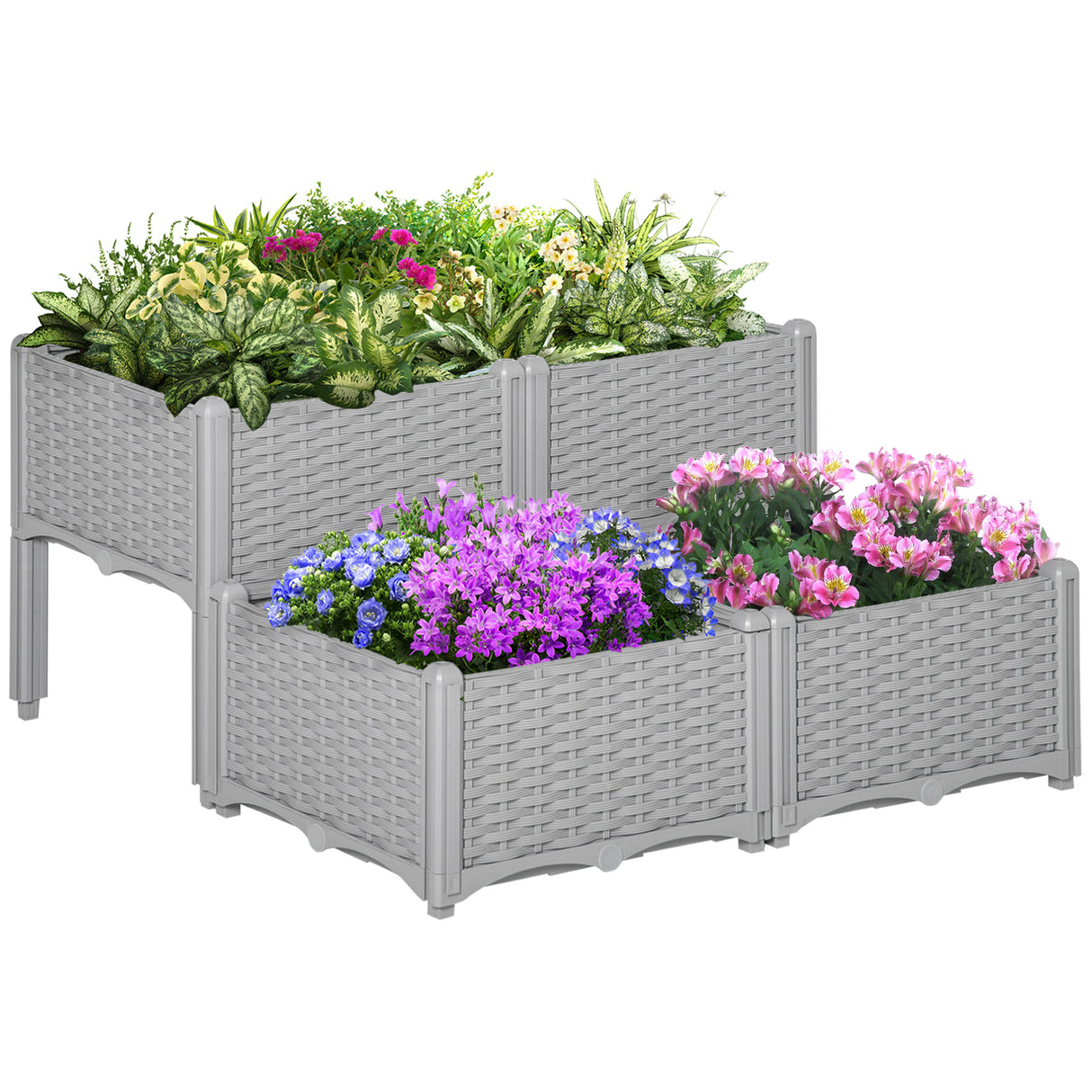 Polypropylene Outdoor Garden Planter Box 40cm Wide in Set Of 4 - Velmora