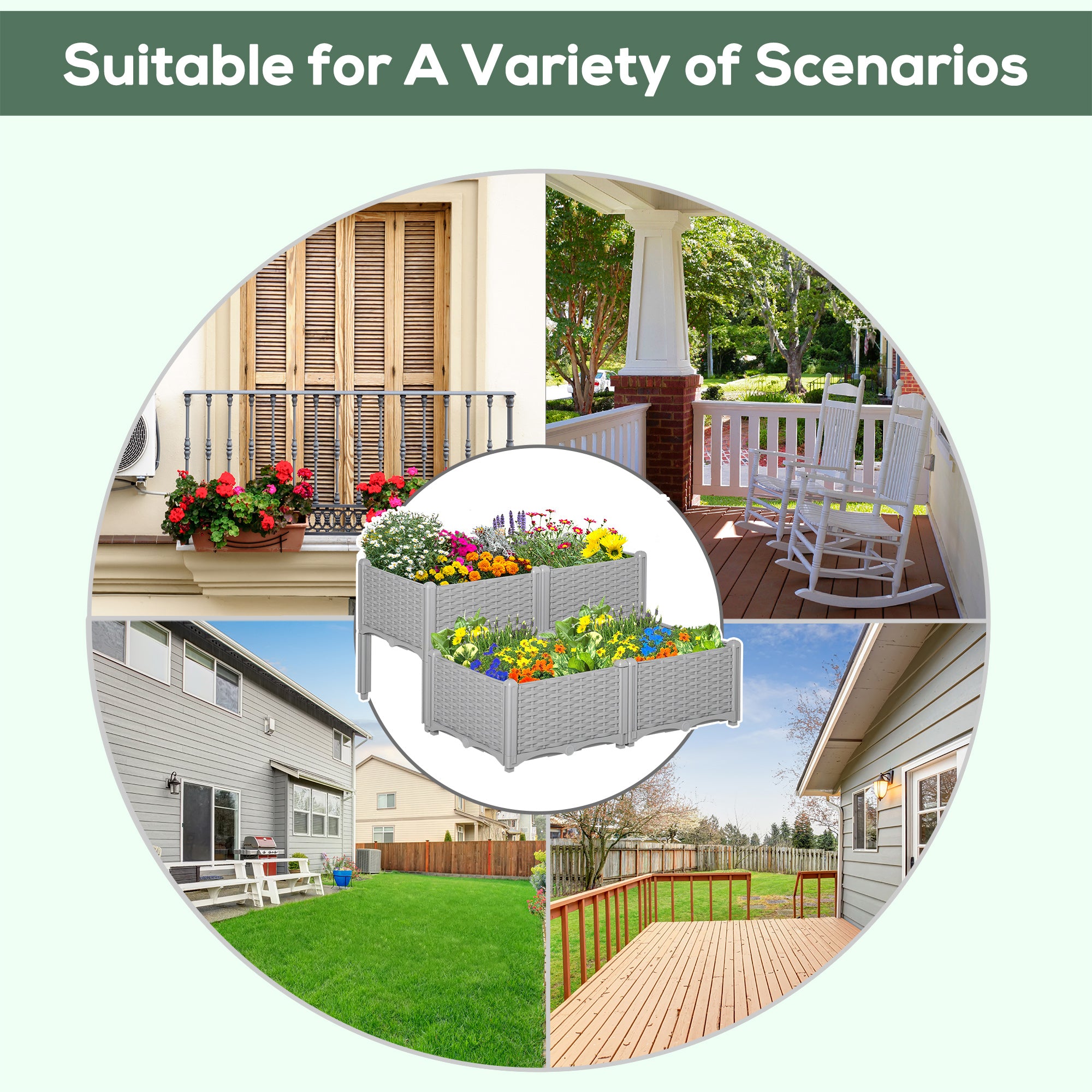Polypropylene Outdoor Garden Planter Box 40cm Wide in Set Of 4 - Velmora
