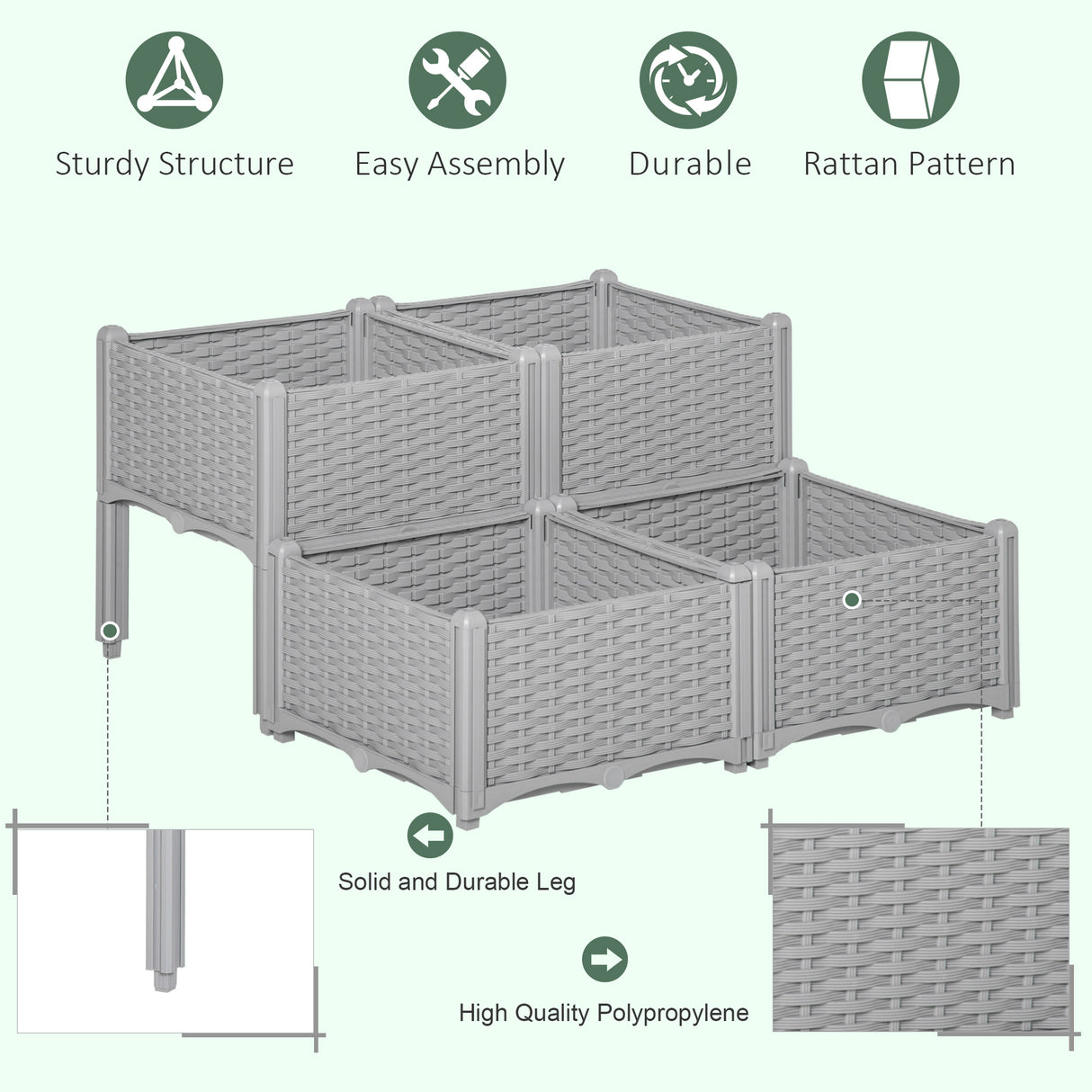 Polypropylene Outdoor Garden Planter Box 40cm Wide in Set Of 4 - Velmora