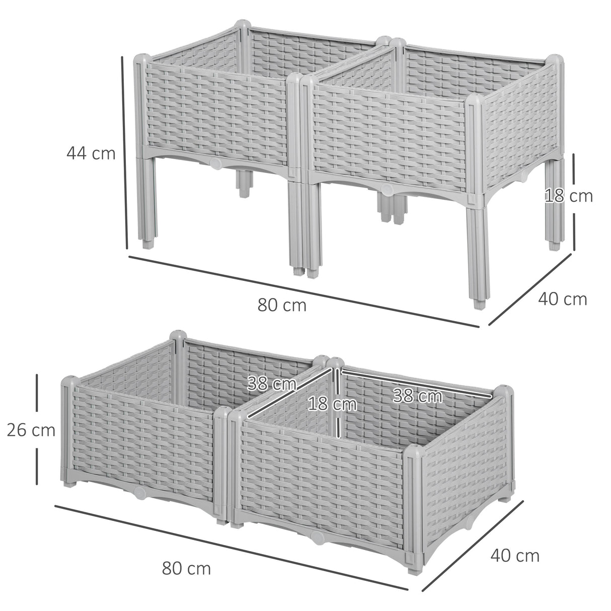 Polypropylene Outdoor Garden Planter Box 40cm Wide in Set Of 4 - Velmora