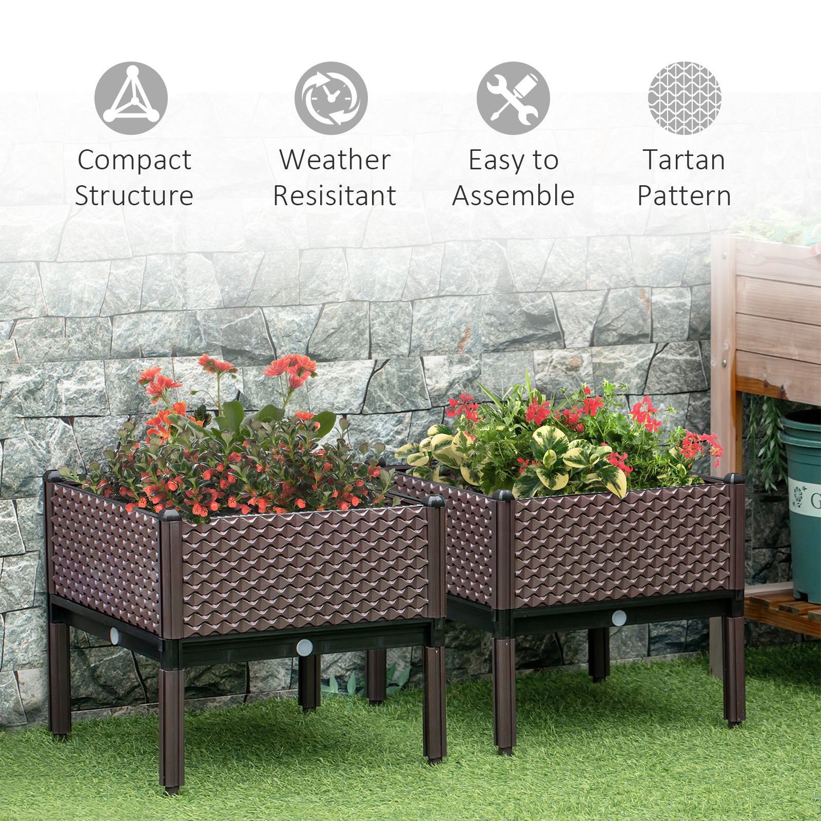 Polypropylene Outdoor Garden Planter Box 50cm Wide in Set Of 2 - Velmora
