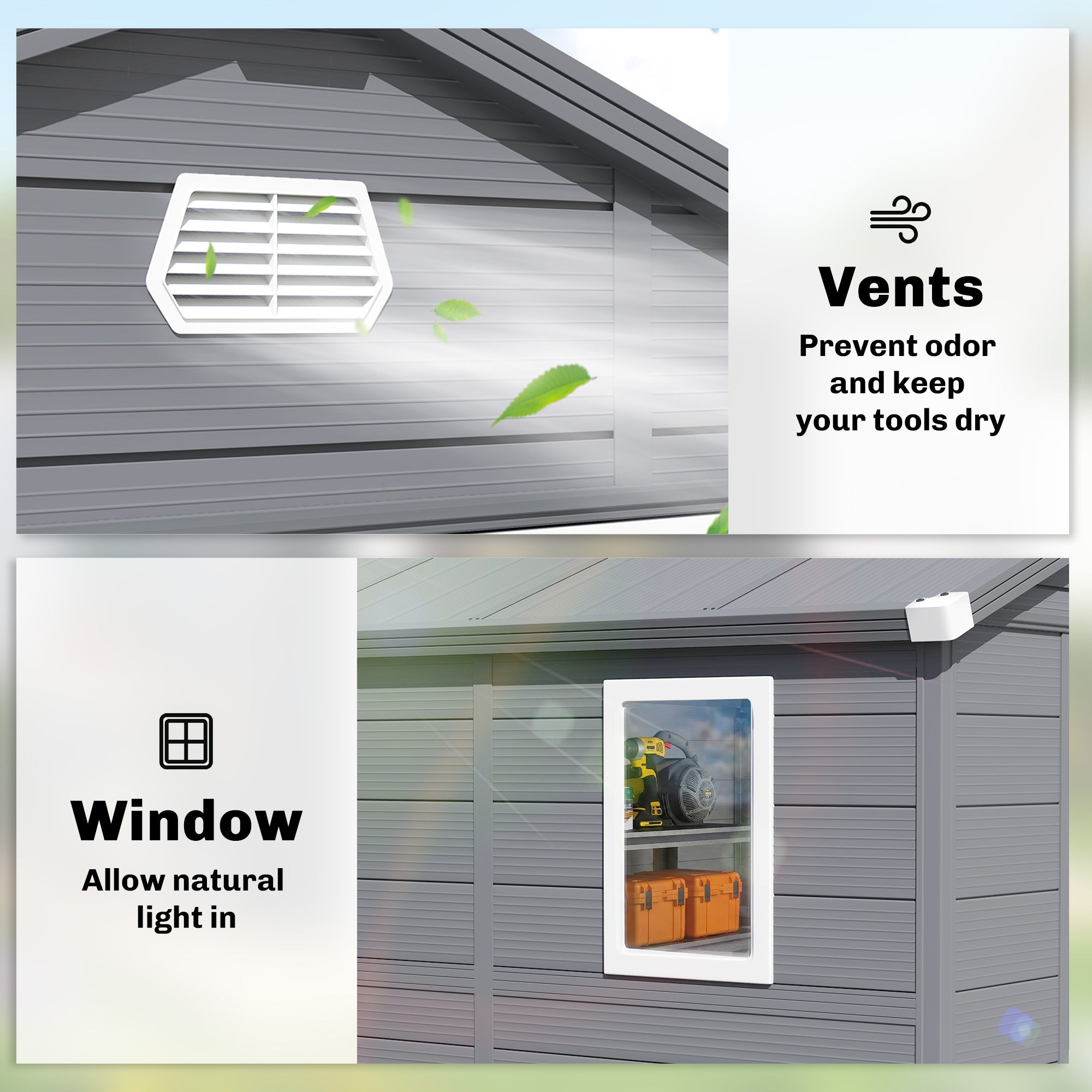 Polypropylene Outdoor Garden Shed 7.9ft x 6.2ft With Aluminium Frame - Velmora