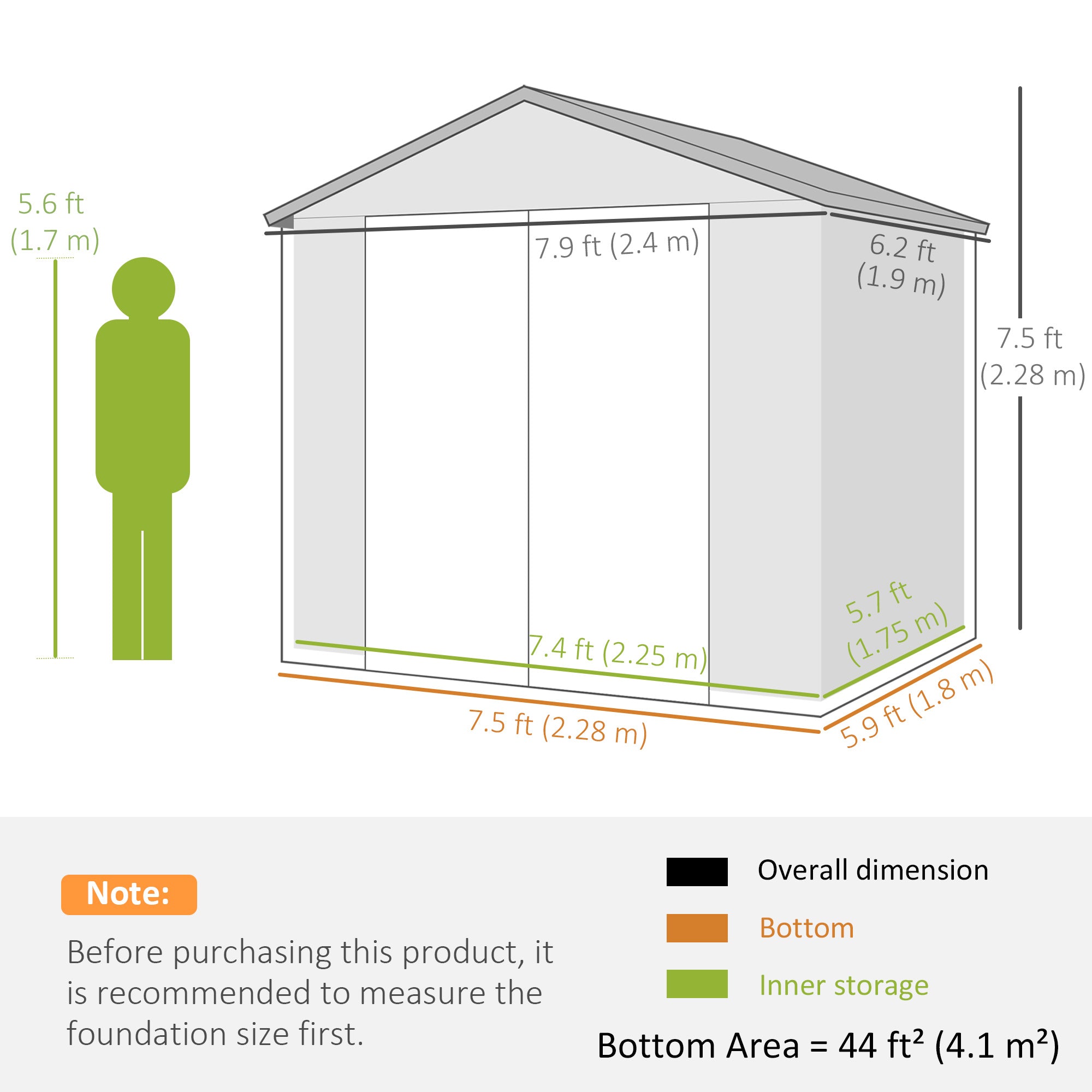 Polypropylene Outdoor Garden Shed 7.9ft x 6.2ft With Aluminium Frame - Velmora