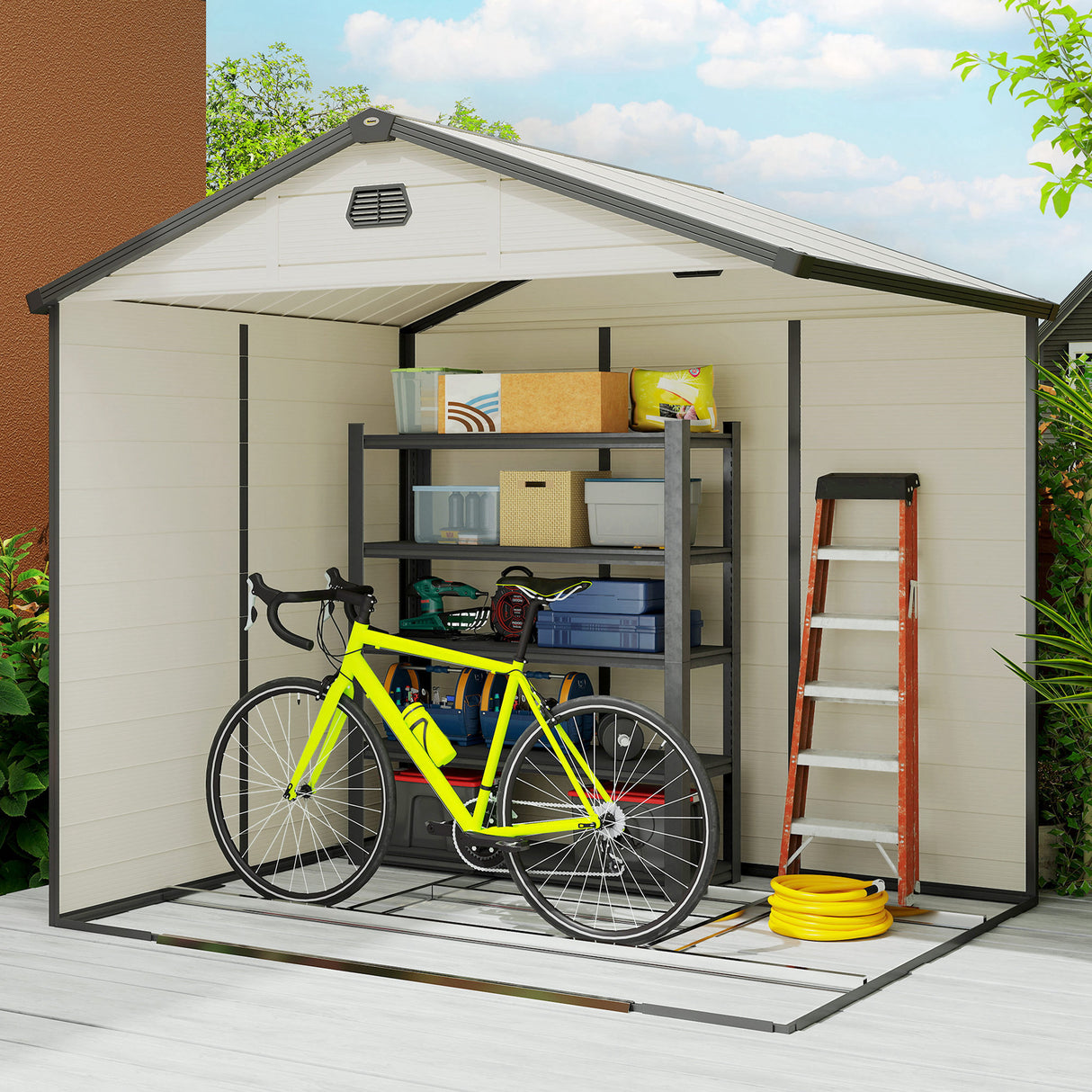 Polypropylene Outdoor Garden Shed 7.9ft x 6.2ft With Aluminium Frame - Velmora
