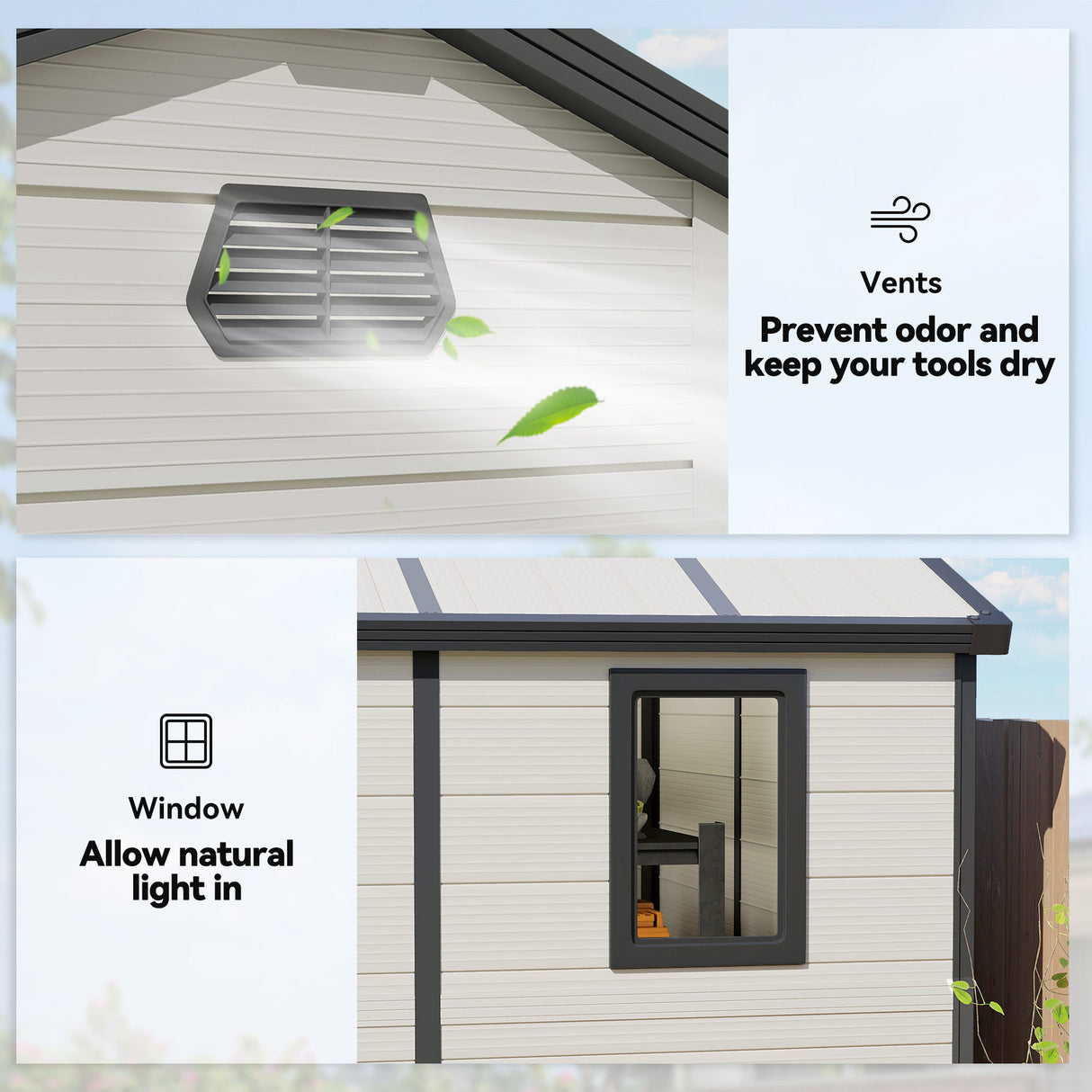 Polypropylene Outdoor Garden Shed 7.9ft x 6.2ft With Aluminium Frame - Velmora