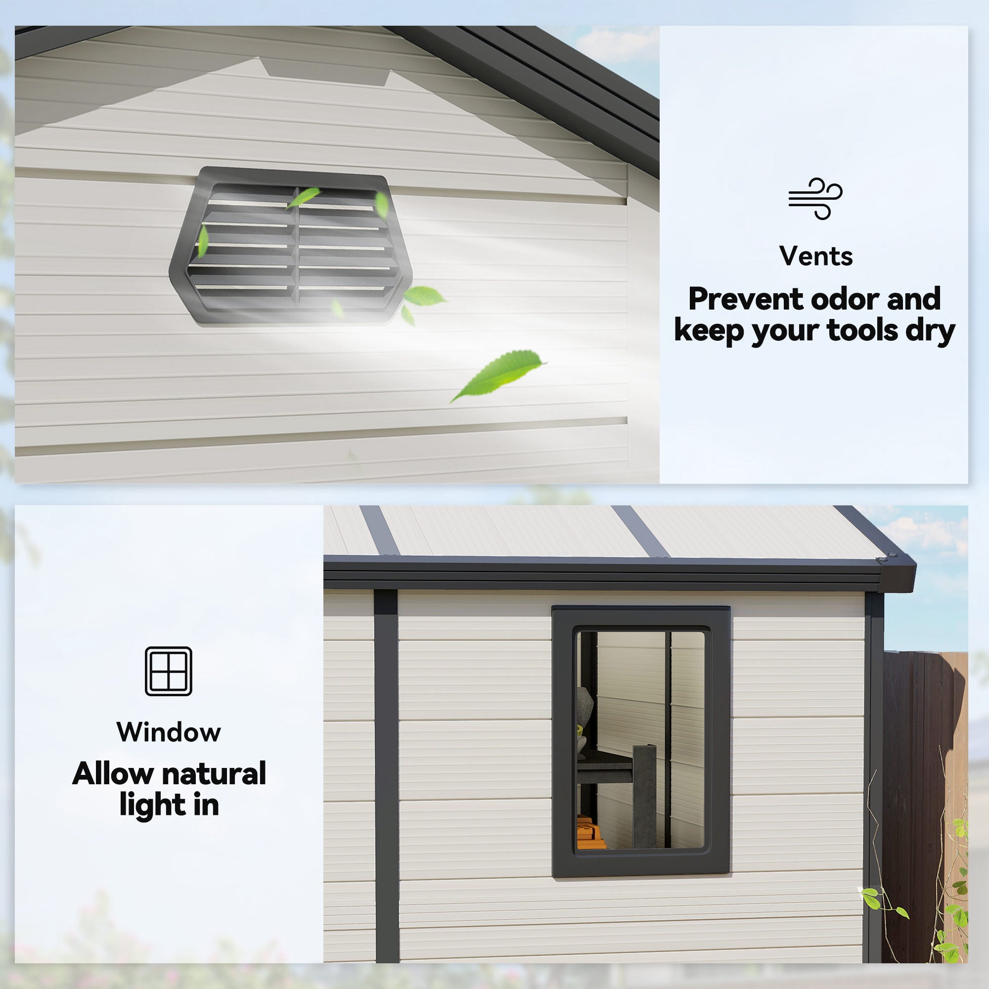 Polypropylene Outdoor Garden Shed 7.9ft x 6.2ft With Aluminium Frame - Velmora