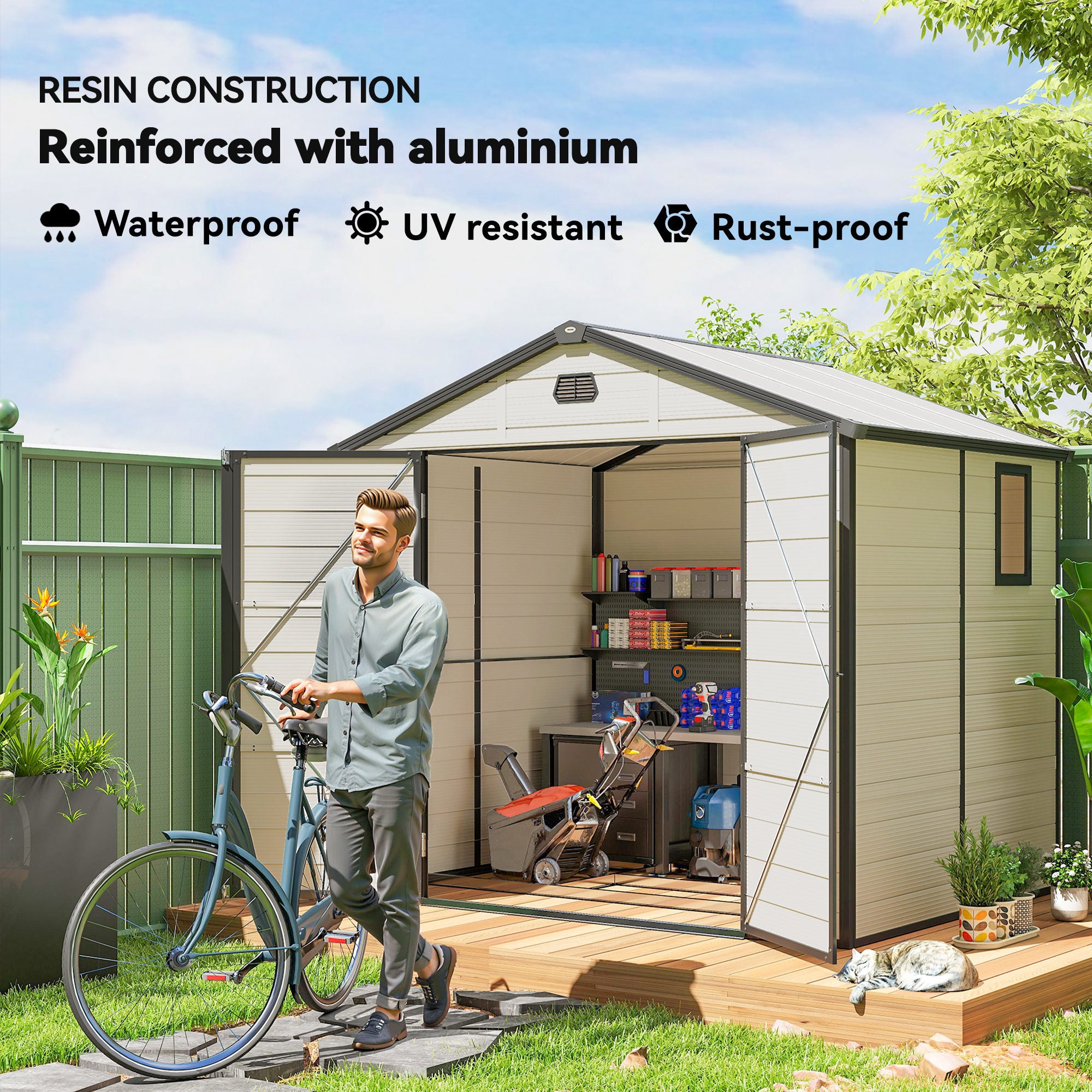 Polypropylene Outdoor Garden Shed 7.9ft x 6.2ft With Aluminium Frame - Velmora