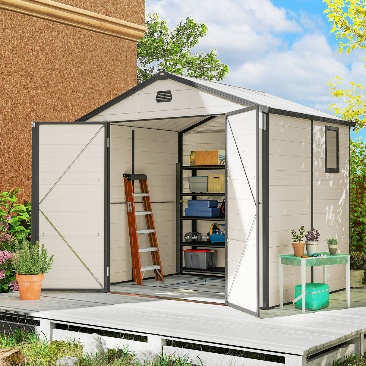 Polypropylene Outdoor Garden Shed 7.9ft x 6.2ft With Aluminium Frame - Velmora