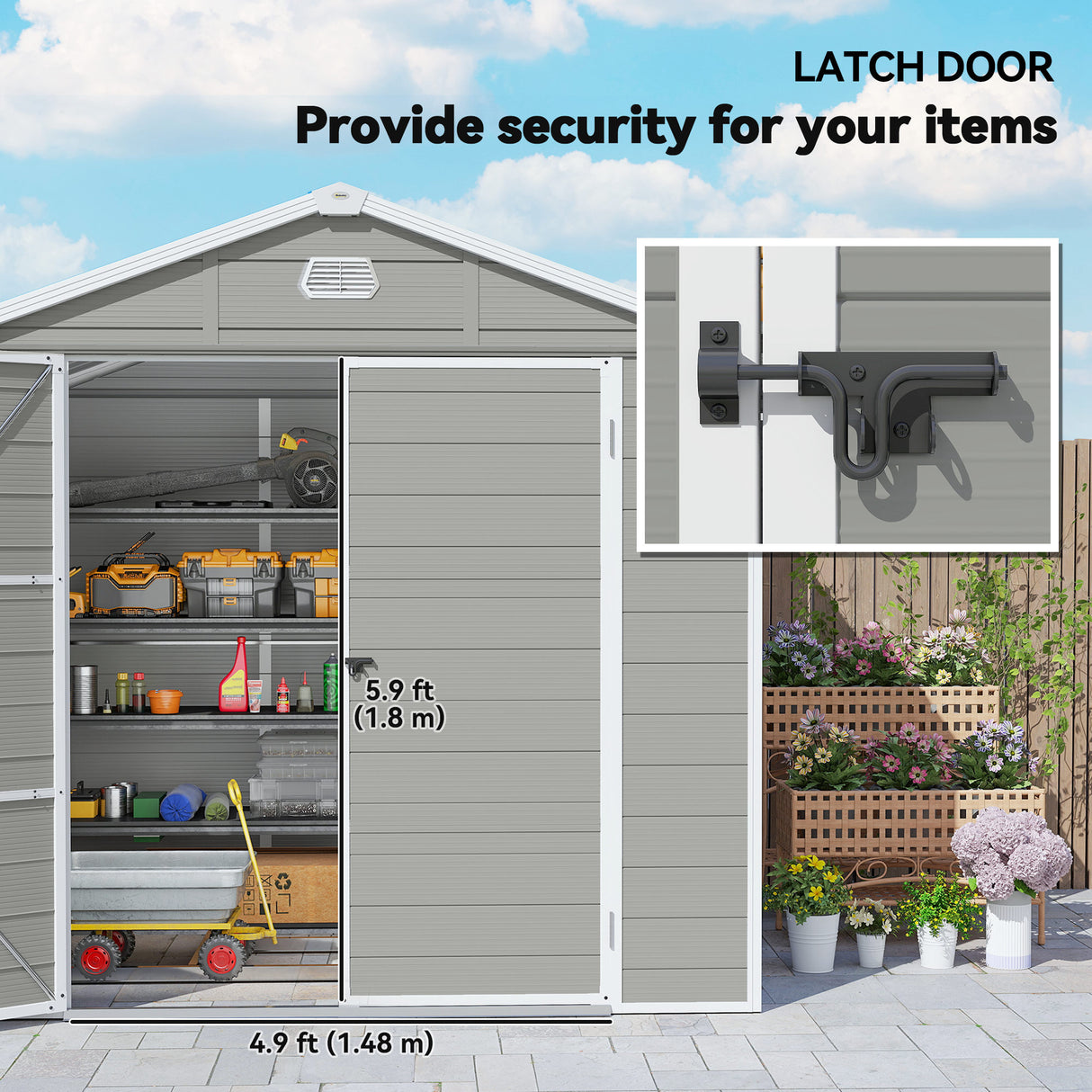 Polypropylene Outdoor Garden Shed 7.9ft x 6.2ft With Aluminium Frame - Velmora
