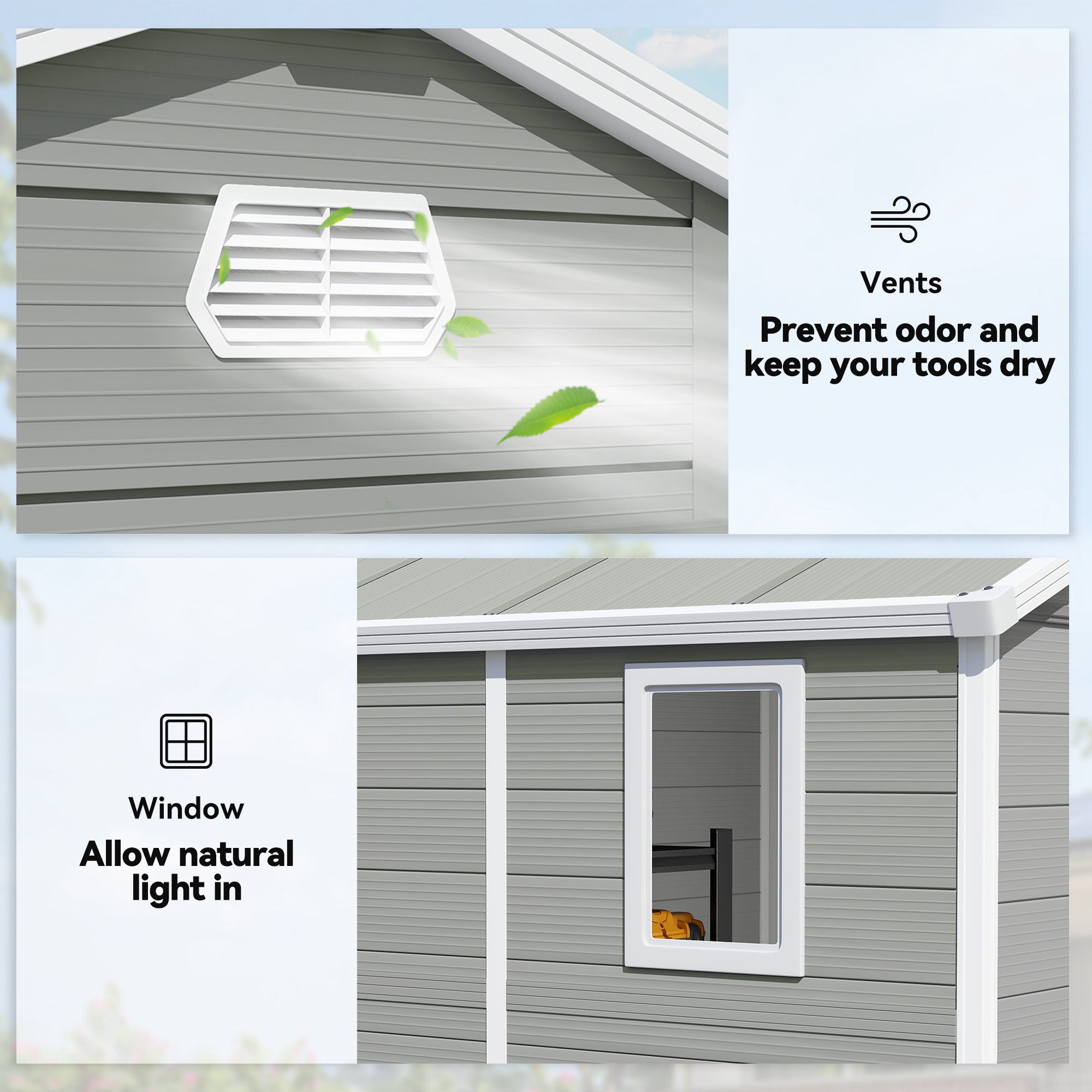 Polypropylene Outdoor Garden Shed 7.9ft x 6.2ft With Aluminium Frame - Velmora