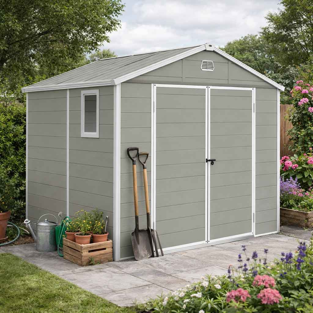 Polypropylene Outdoor Garden Shed 7.9ft x 6.2ft With Aluminium Frame - Velmora