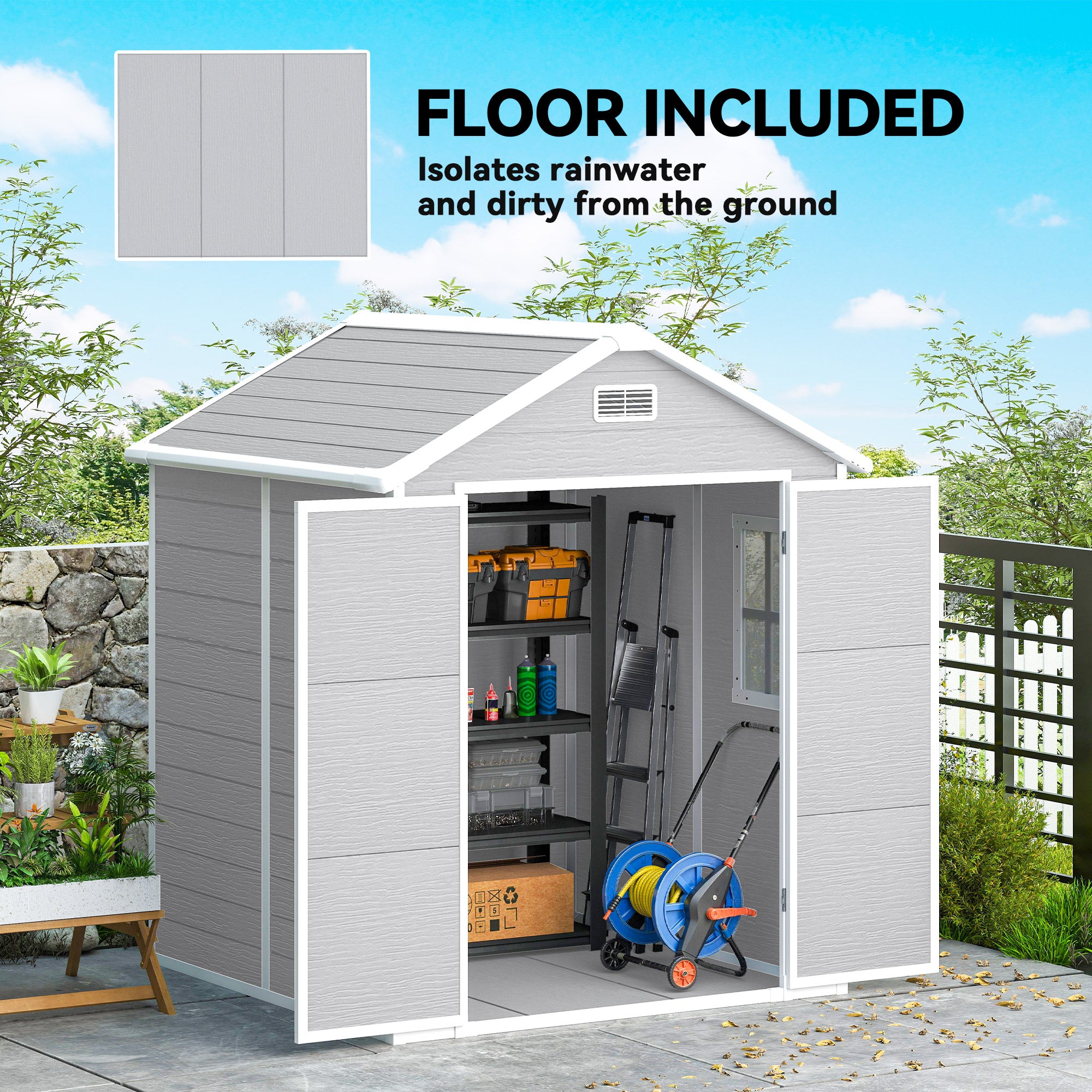 Polypropylene Outdoor Garden Storage Shed 6ft x 5ft - Velmora