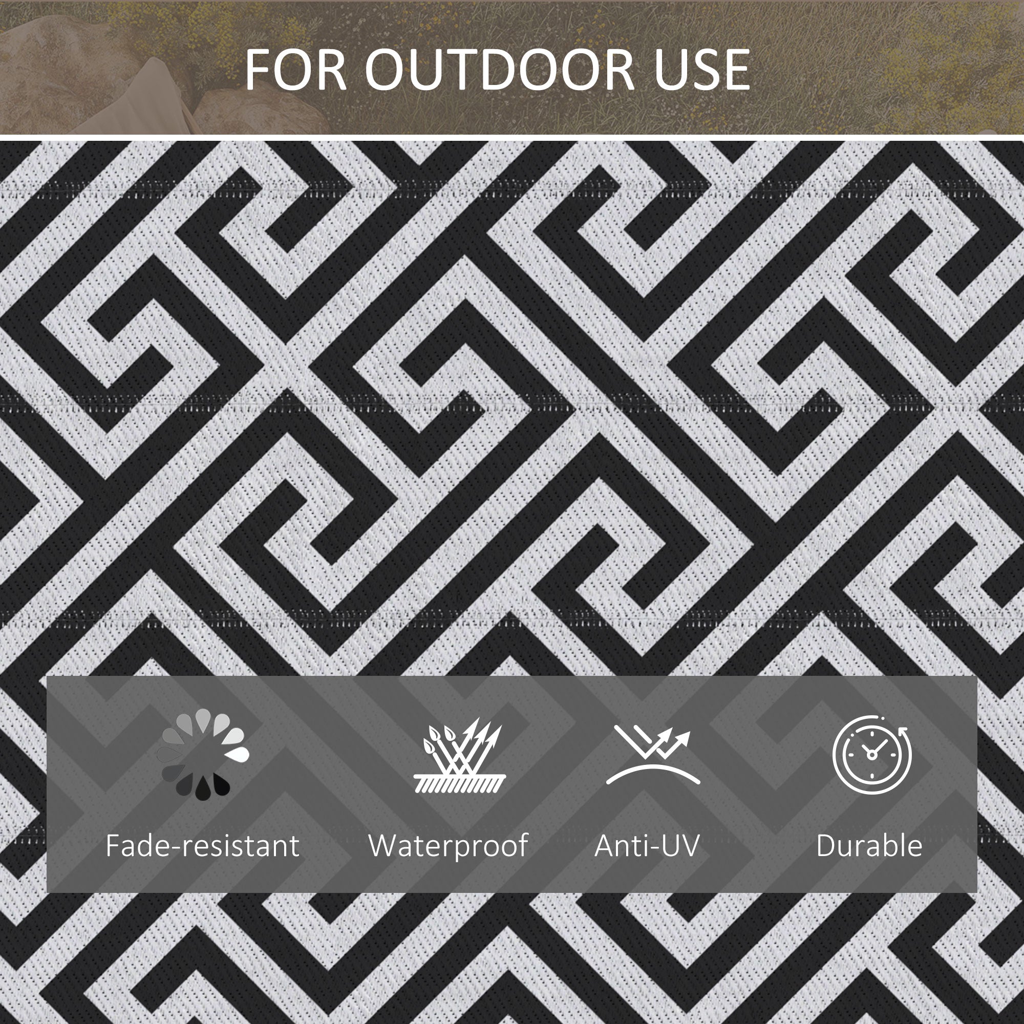 Polypropylene Outdoor Reversible Plastic Straw Rug 182cm Wide - Velmora