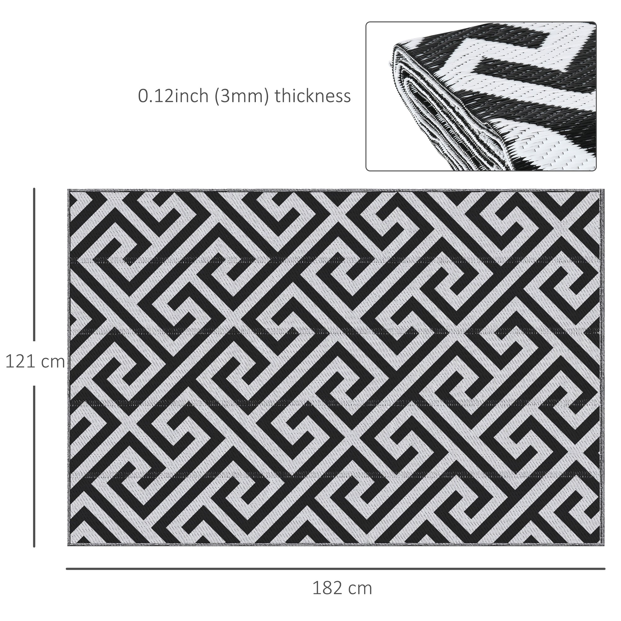 Polypropylene Outdoor Reversible Plastic Straw Rug 182cm Wide - Velmora