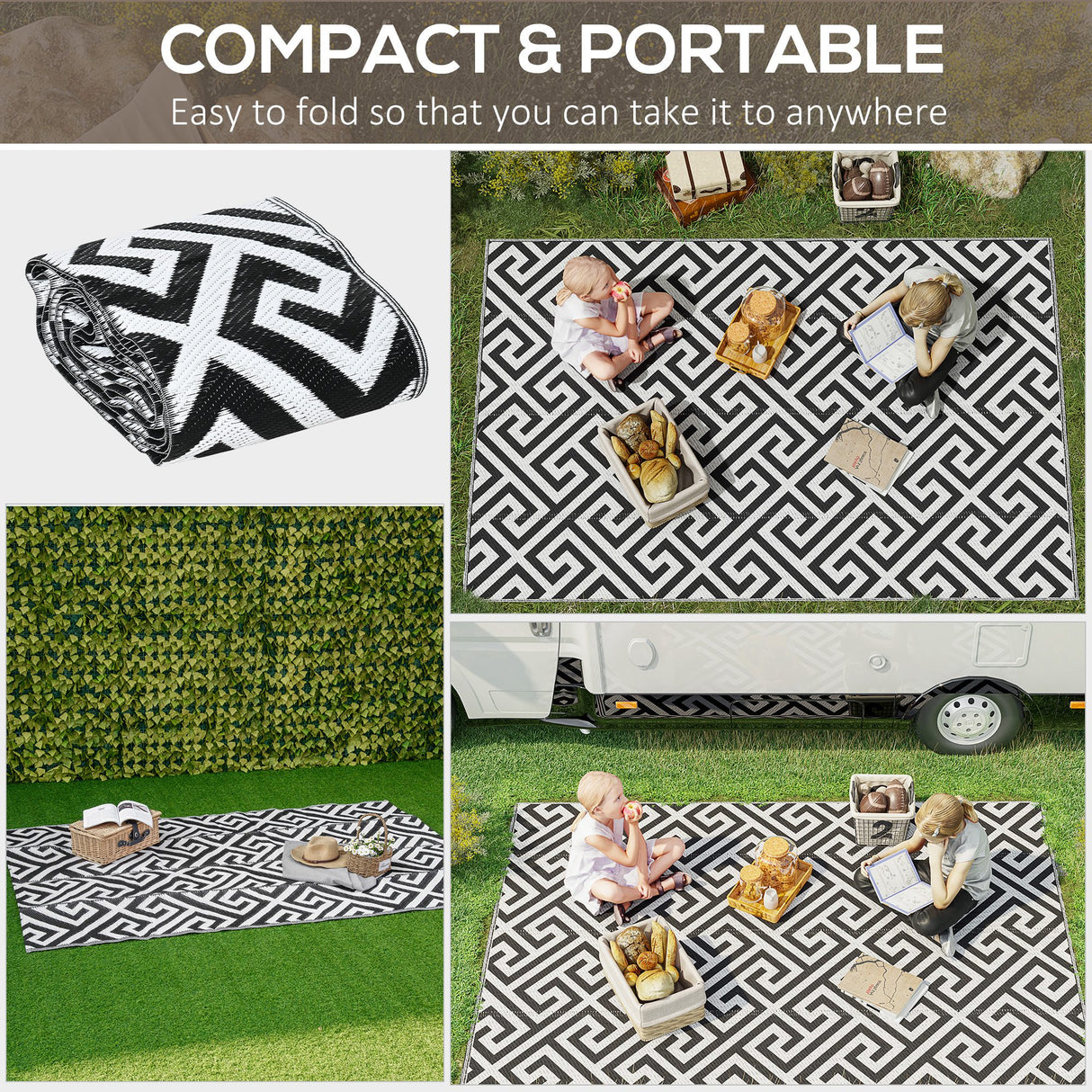 Polypropylene Outdoor Reversible Plastic Straw Rug 243cm Wide - Velmora