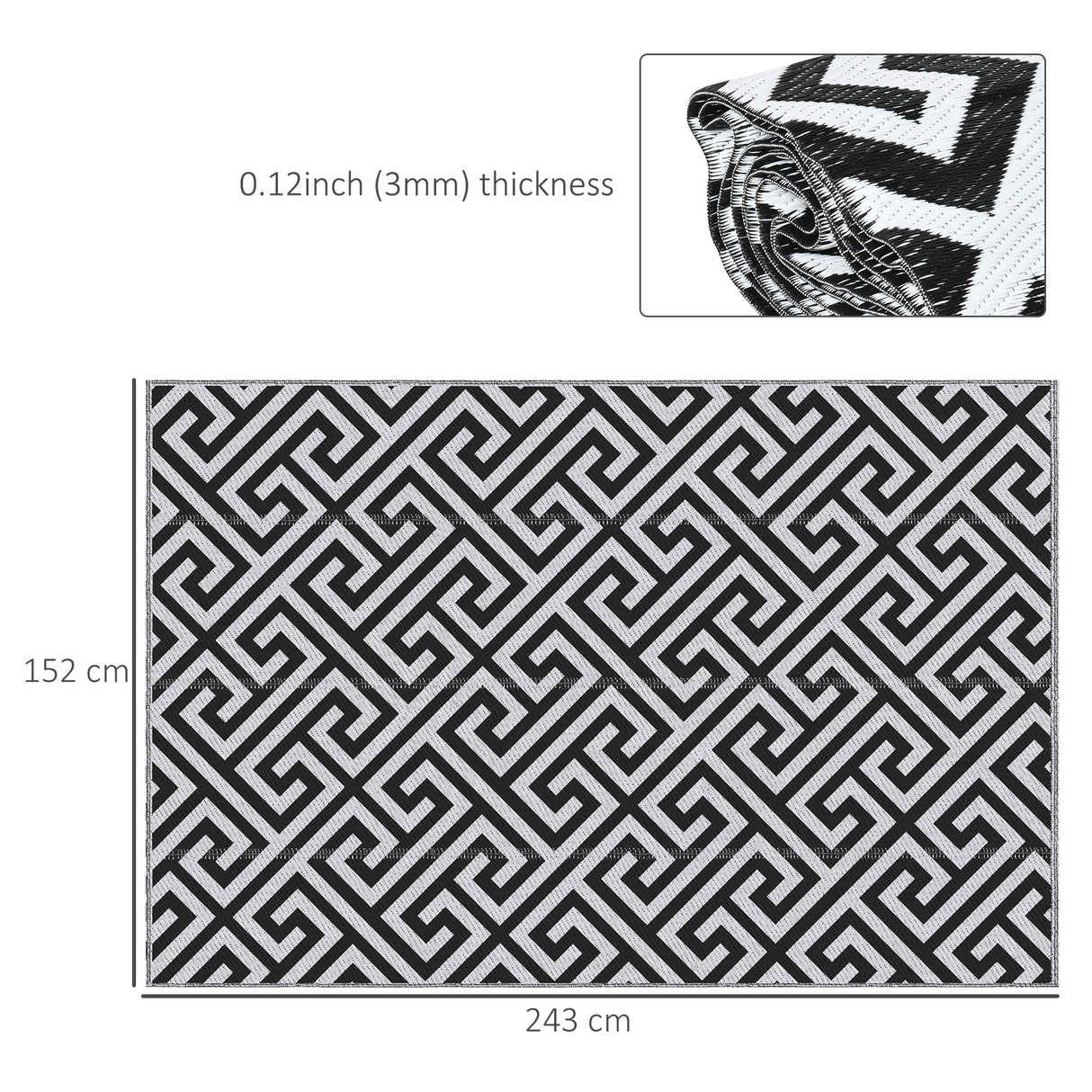 Polypropylene Outdoor Reversible Plastic Straw Rug 243cm Wide - Velmora