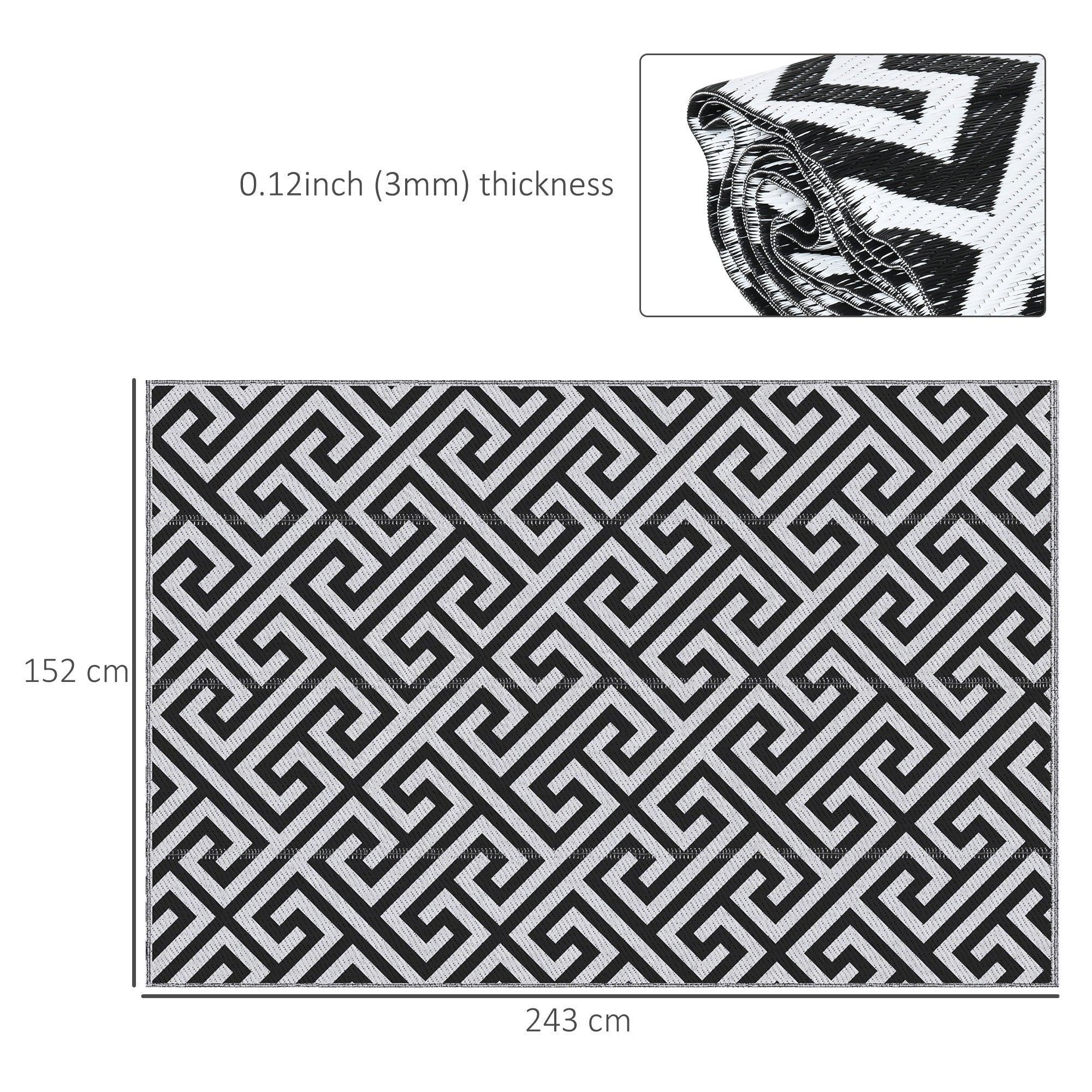 Polypropylene Outdoor Reversible Plastic Straw Rug 243cm Wide - Velmora