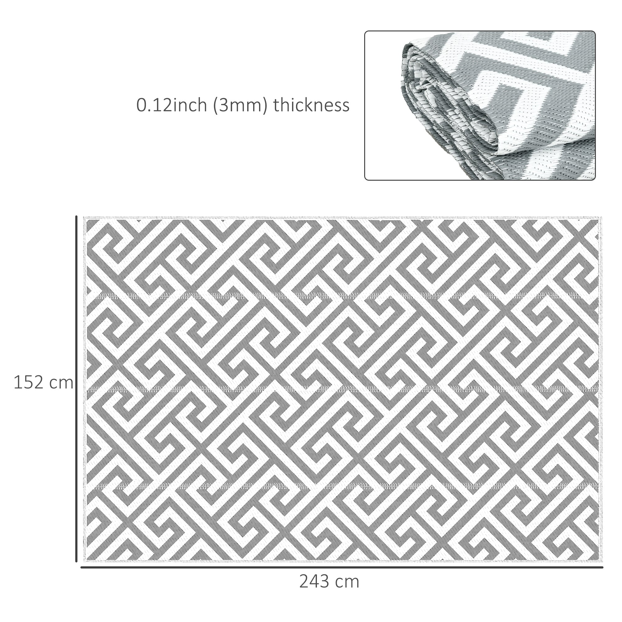 Polypropylene Outdoor Reversible Plastic Straw Rug 243cm Wide - Velmora