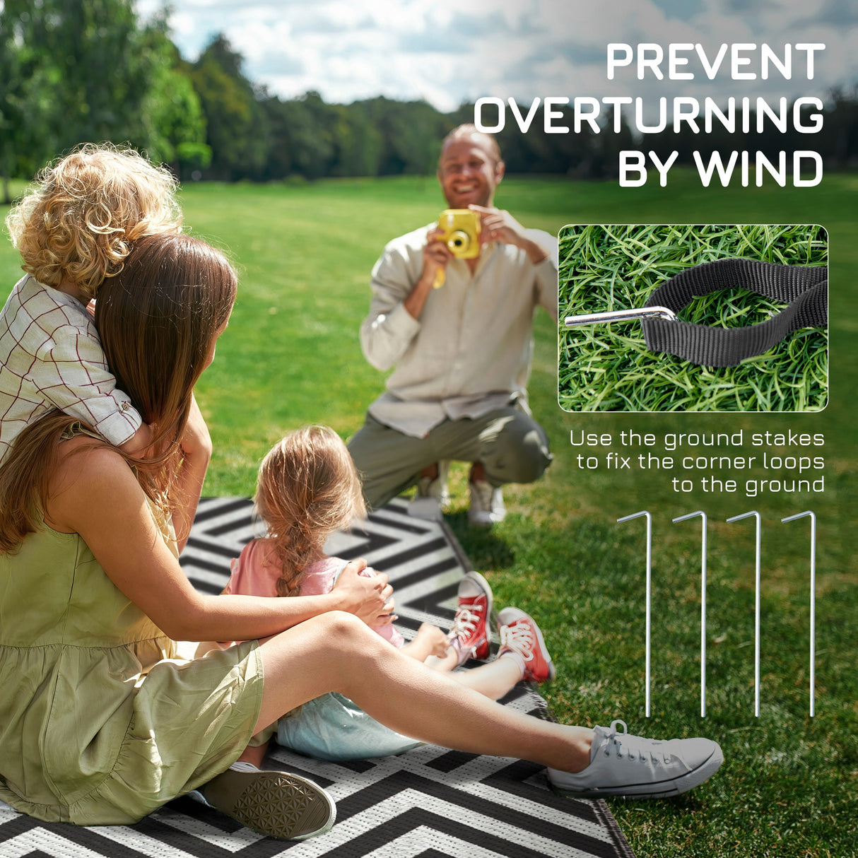 Polypropylene Outdoor Reversible Plastic Straw Rug 274cm Wide With Carry Bag - Velmora