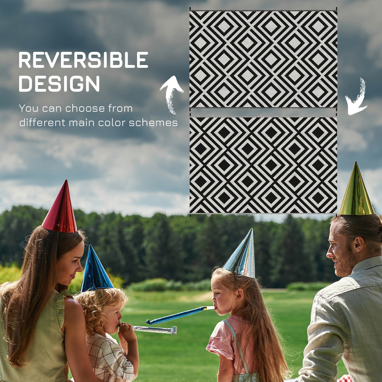 Polypropylene Outdoor Reversible Plastic Straw Rug 274cm Wide With Carry Bag - Velmora