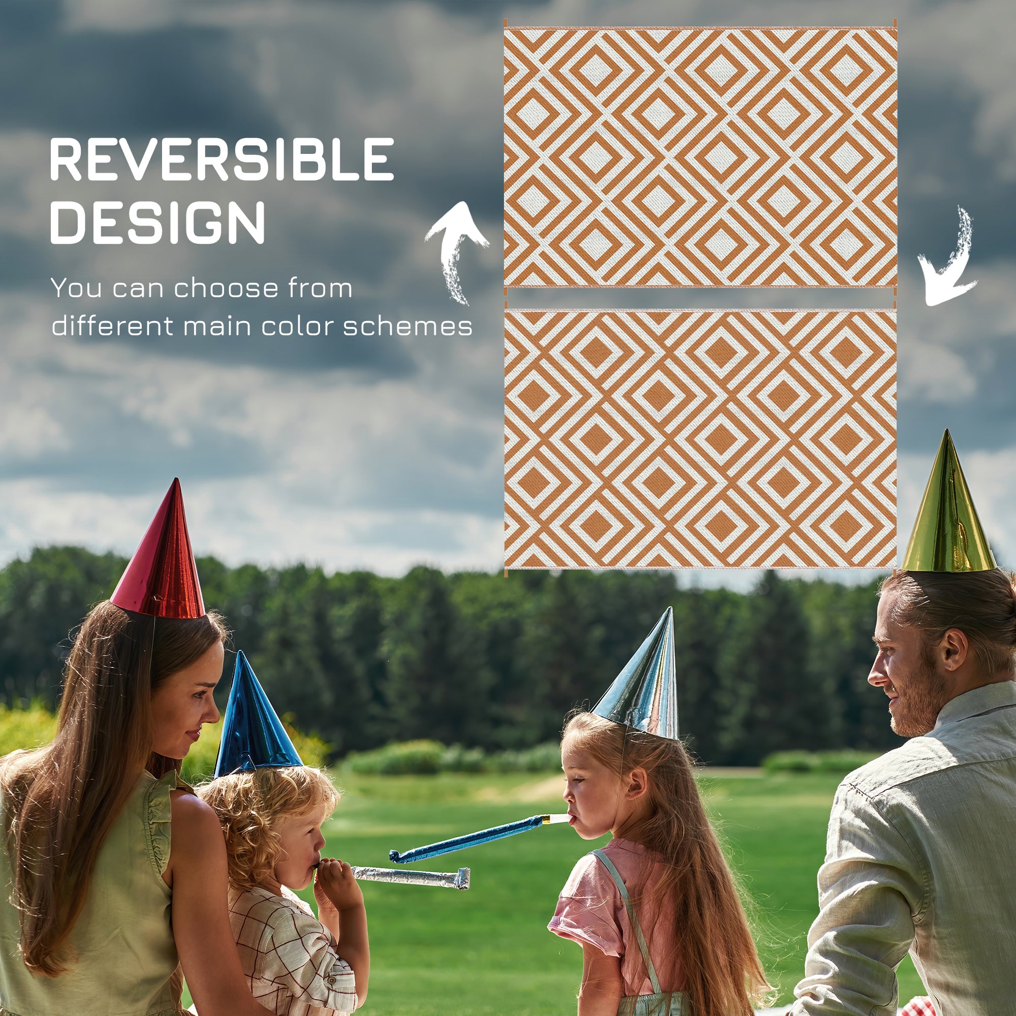 Polypropylene Outdoor Reversible Plastic Straw Rug 274cm Wide With Carry Bag - Velmora