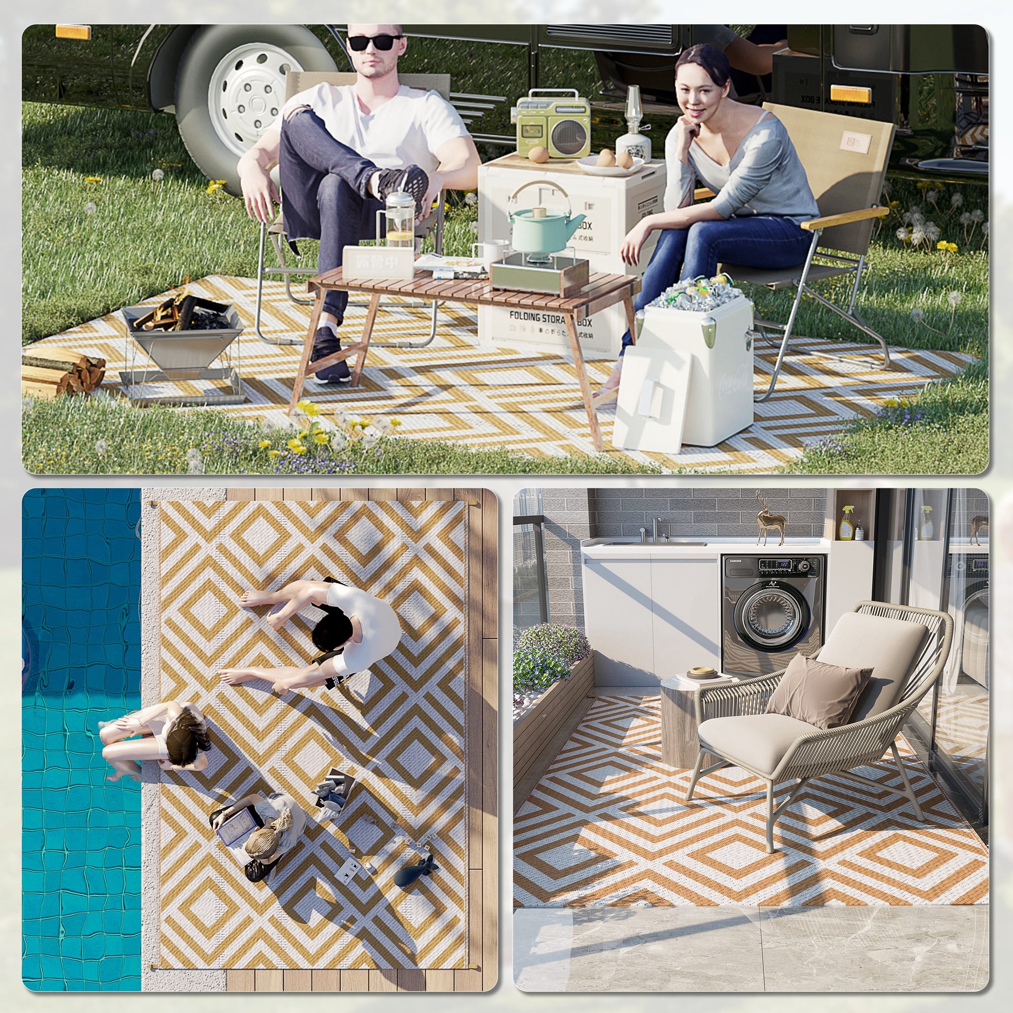Polypropylene Outdoor Reversible Plastic Straw Rug 274cm Wide With Carry Bag - Velmora
