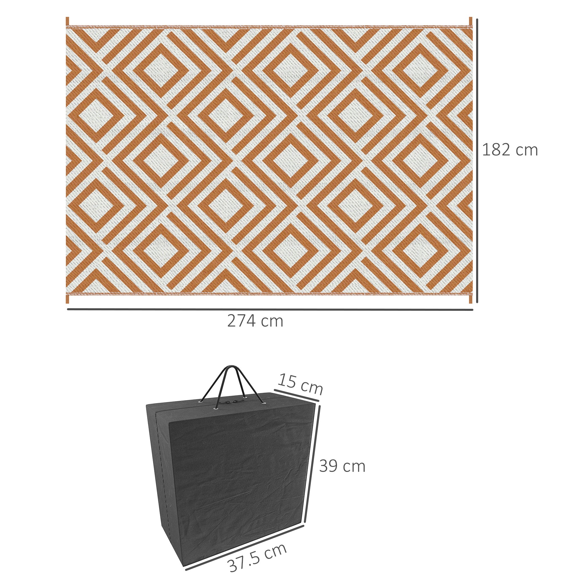 Polypropylene Outdoor Reversible Plastic Straw Rug 274cm Wide With Carry Bag - Velmora