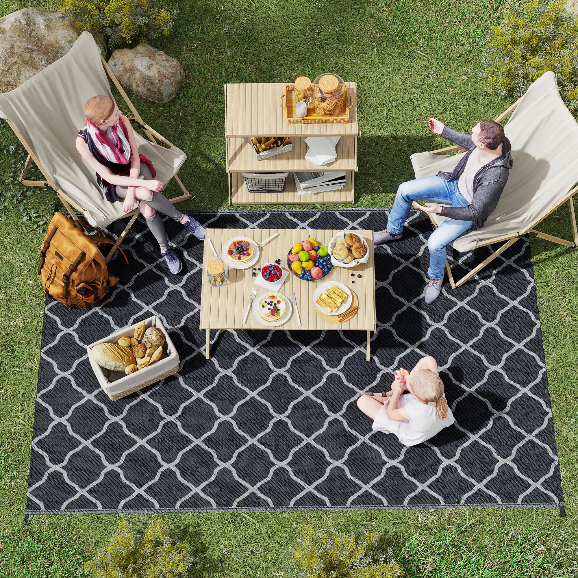 Polypropylene Outdoor Reversible Plastic Straw Rug 274cm Wide With Carry Bag - Velmora