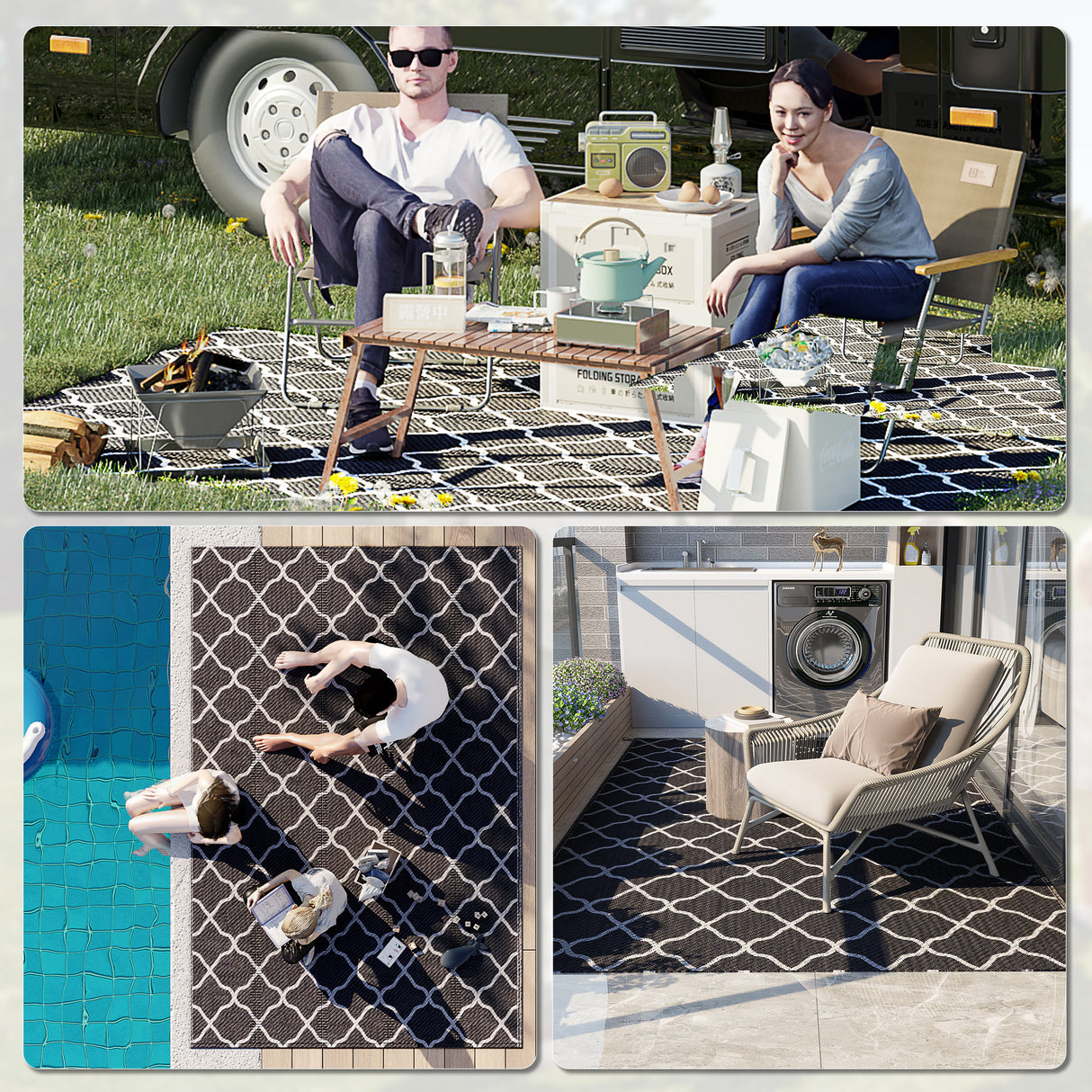 Polypropylene Outdoor Reversible Plastic Straw Rug 274cm Wide With Carry Bag - Velmora