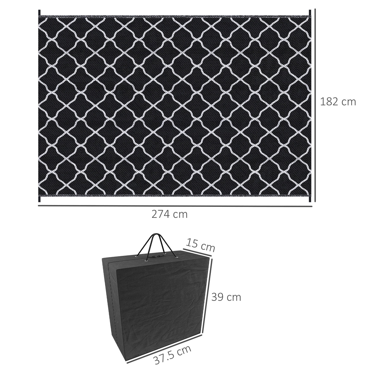 Polypropylene Outdoor Reversible Plastic Straw Rug 274cm Wide With Carry Bag - Velmora