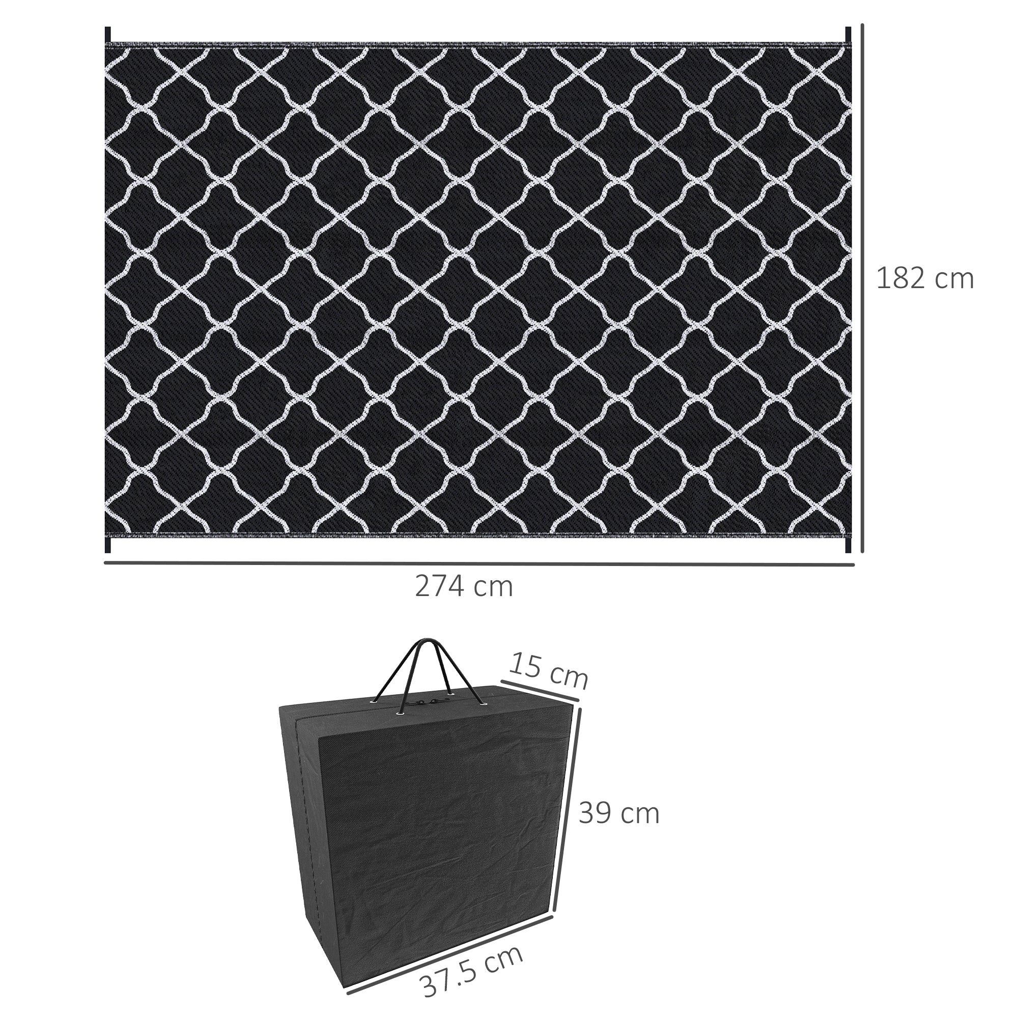 Polypropylene Outdoor Reversible Plastic Straw Rug 274cm Wide With Carry Bag - Velmora